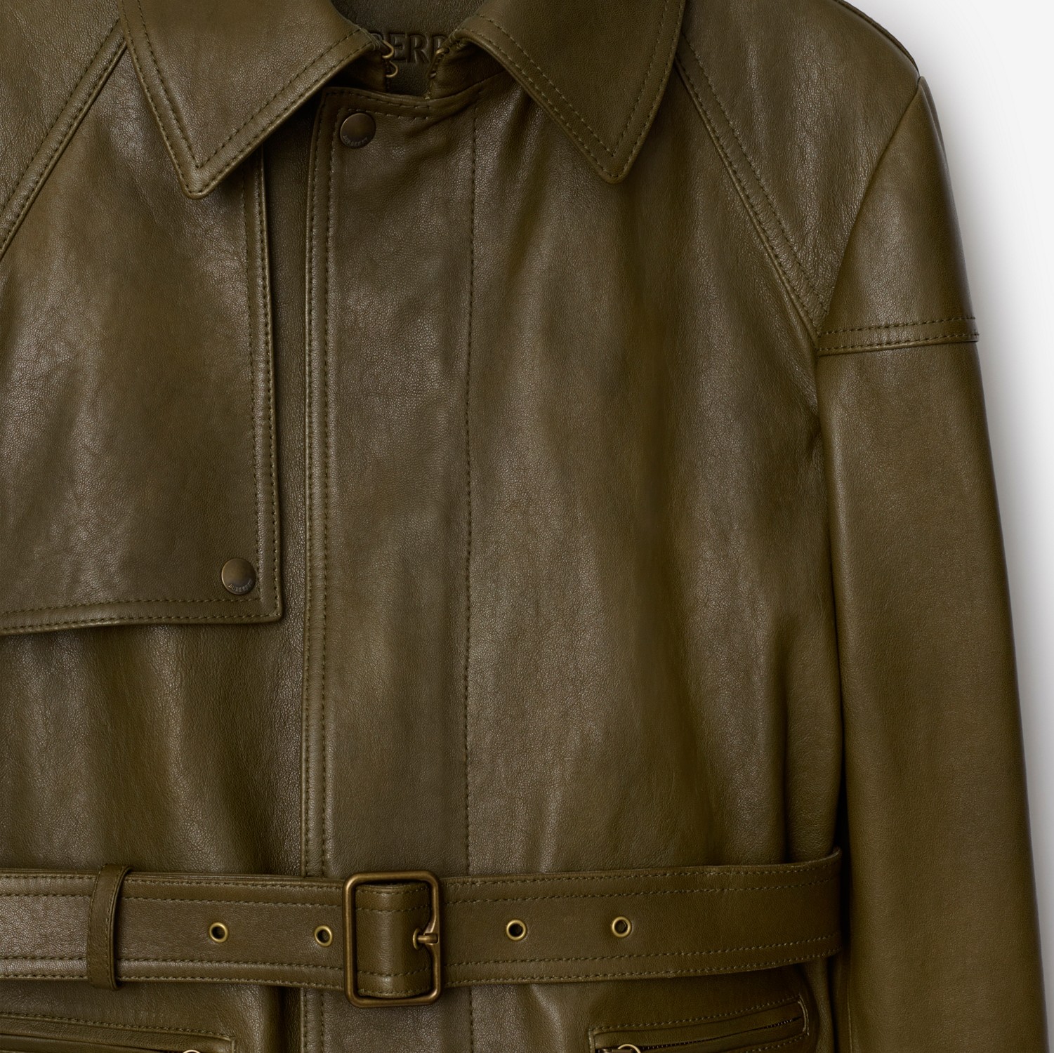 Belted Leather Jacket in Mire - Women | Burberry® Official Belted Leather Jacket in Mire - Women | Burberry® Official