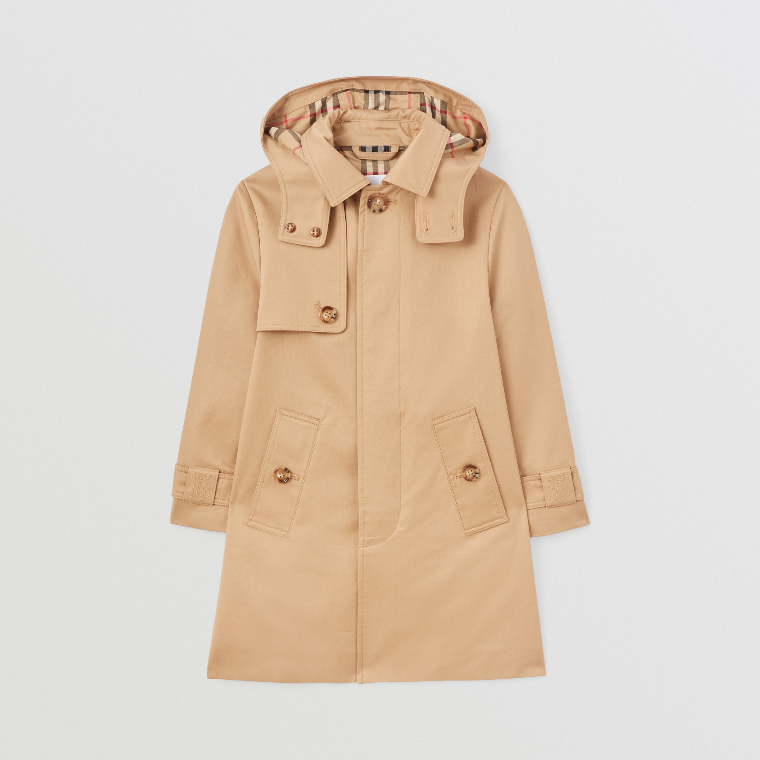 Detachable Hood Check-lined Cotton Twill Car Coat in Archive Beige | Burberry® Official - 1