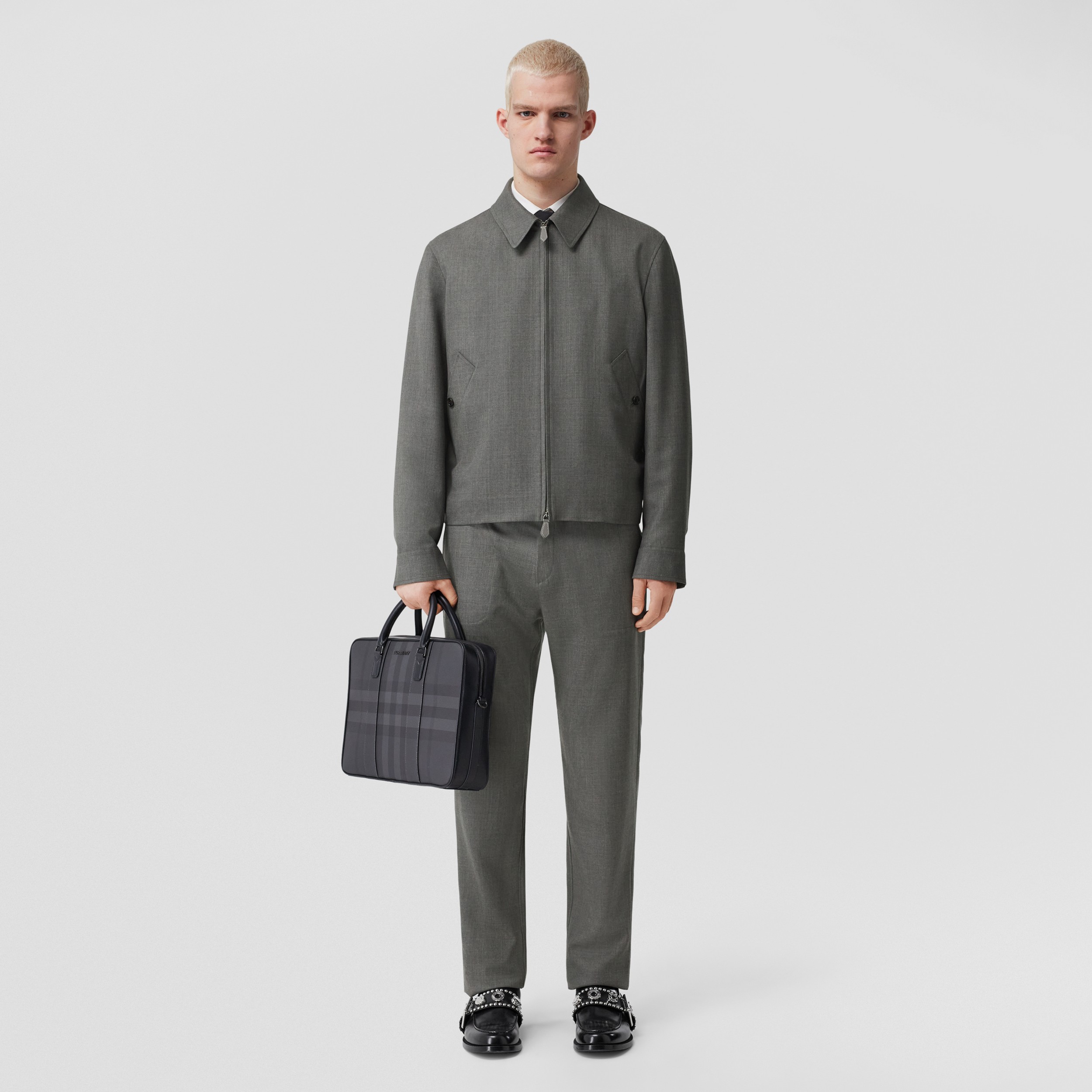 Monogram Motif Wool Tailored Trousers in Dark Grey Melange - Men | Burberry® Official - 1