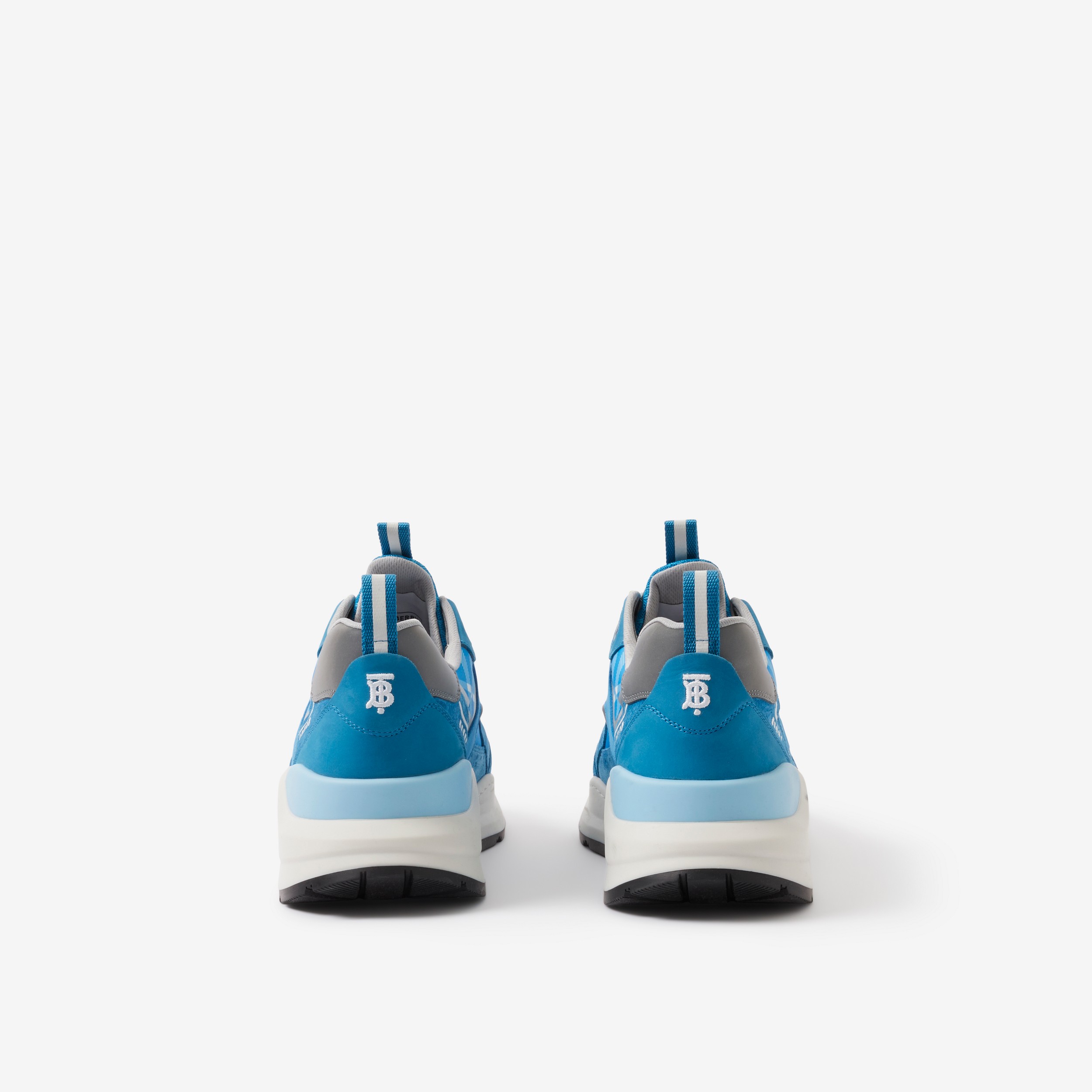 Sneakers en cuir, cuir velours et Check à logo (Bleu Mélangé) - Homme | Site officiel Burberry® - 3