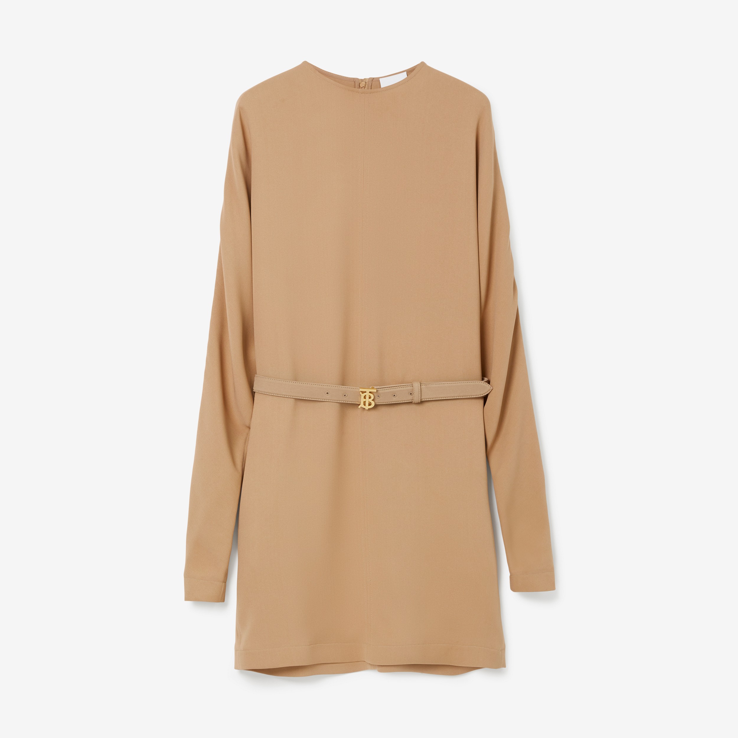 Long-sleeve Monogram Motif Silk Cady Dress in Camel - Women | Burberry® Official - 1