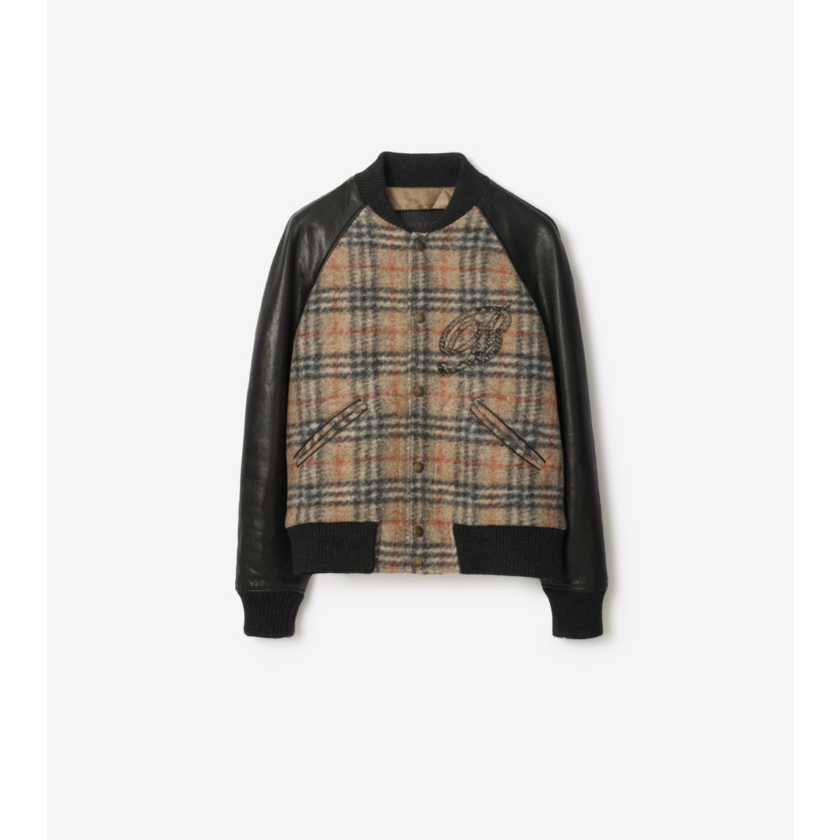  Check Wool and Leather Bomber Jacket