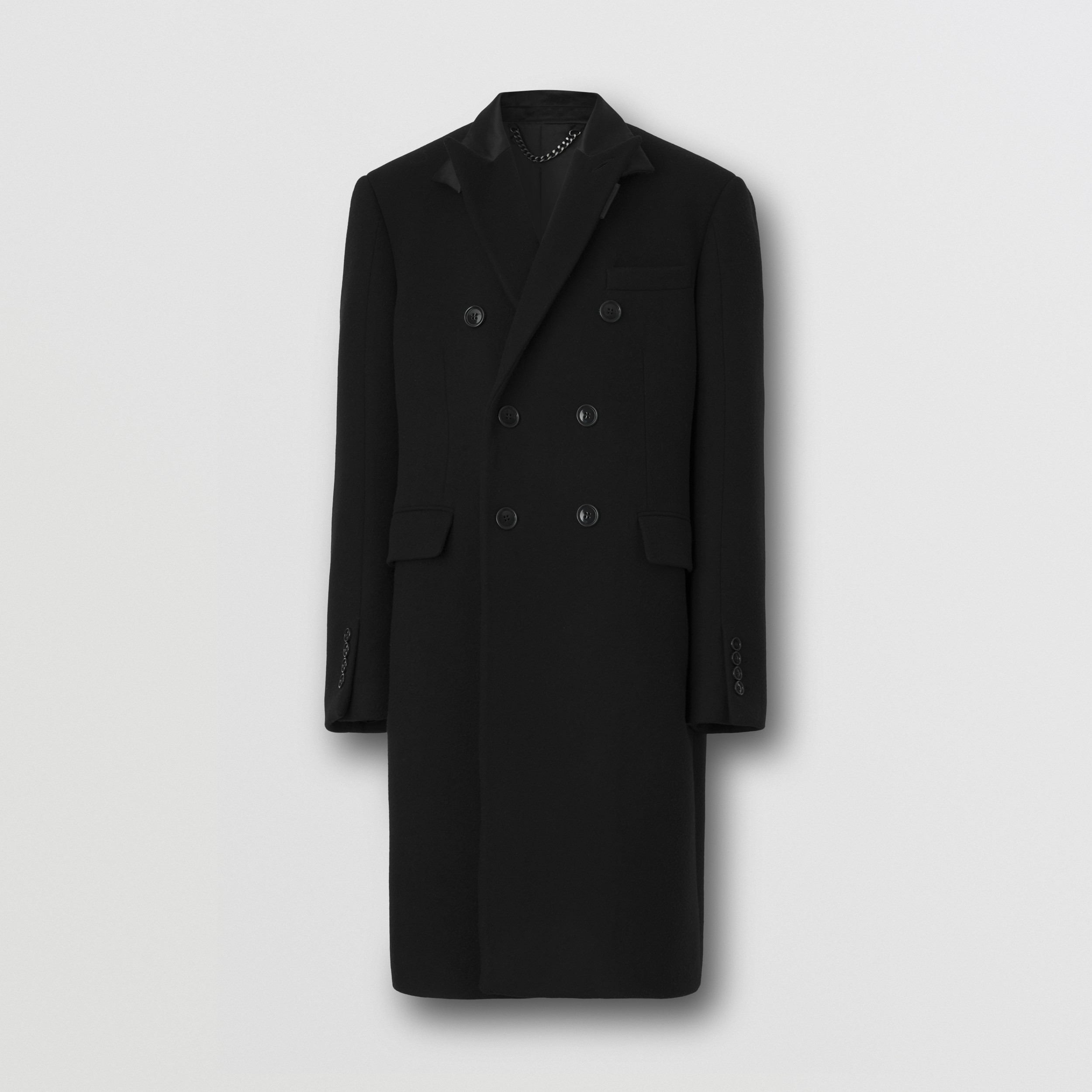 Silk Satin Collar Wool Coat in Black - Men | Burberry® Official - 4