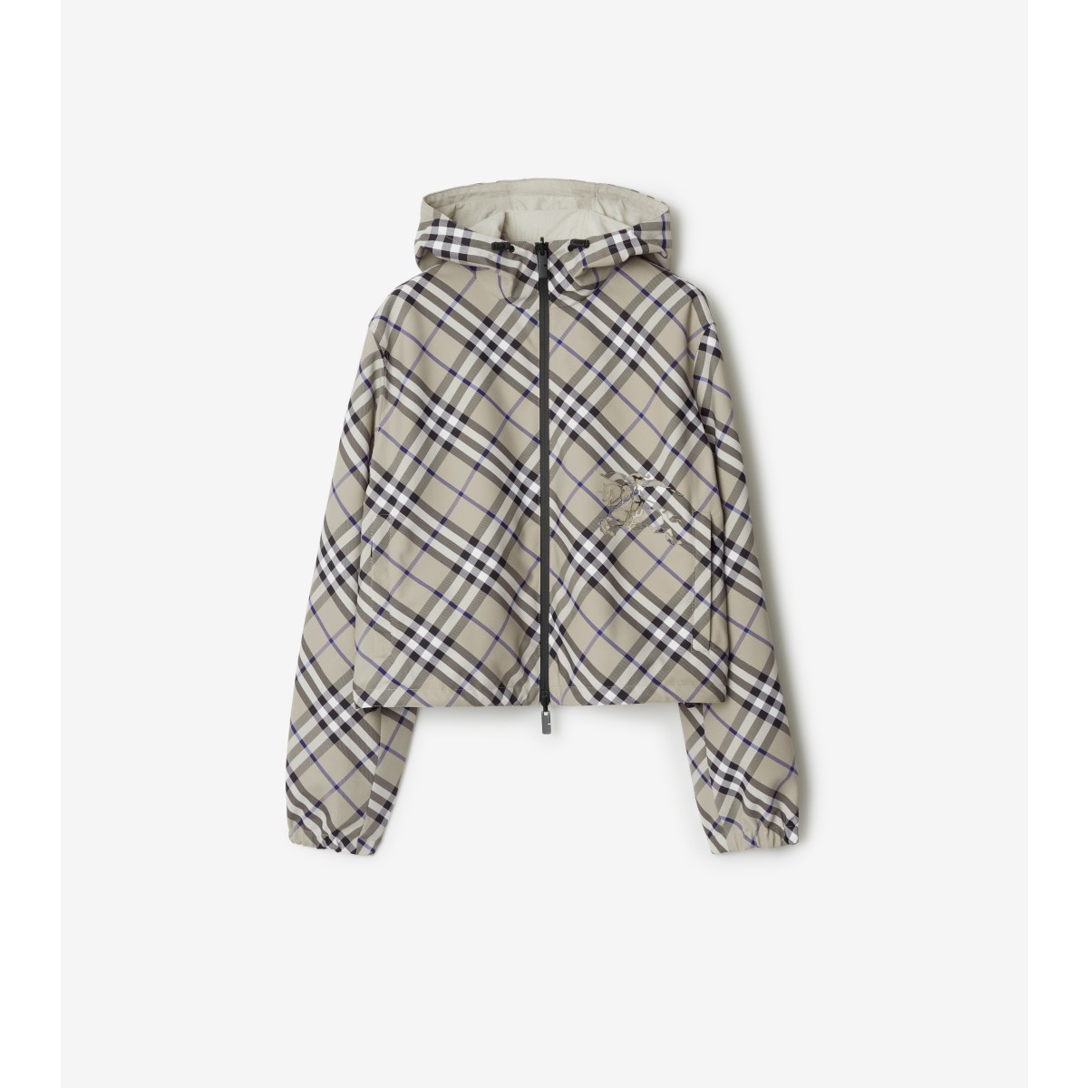Shop Burberry Cropped Reversible Check Jacket In Lichen