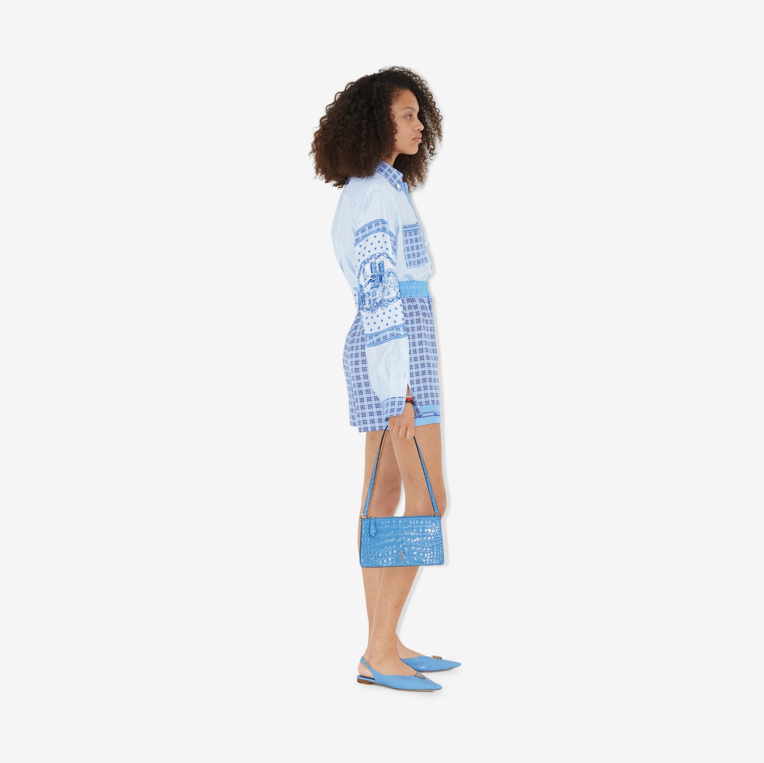 Check Print Silk Shorts in Foxglove Blue - Women | Burberry® Official