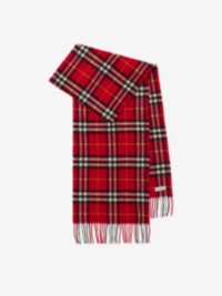 Wide Check Cashmere Scarf in colour Red