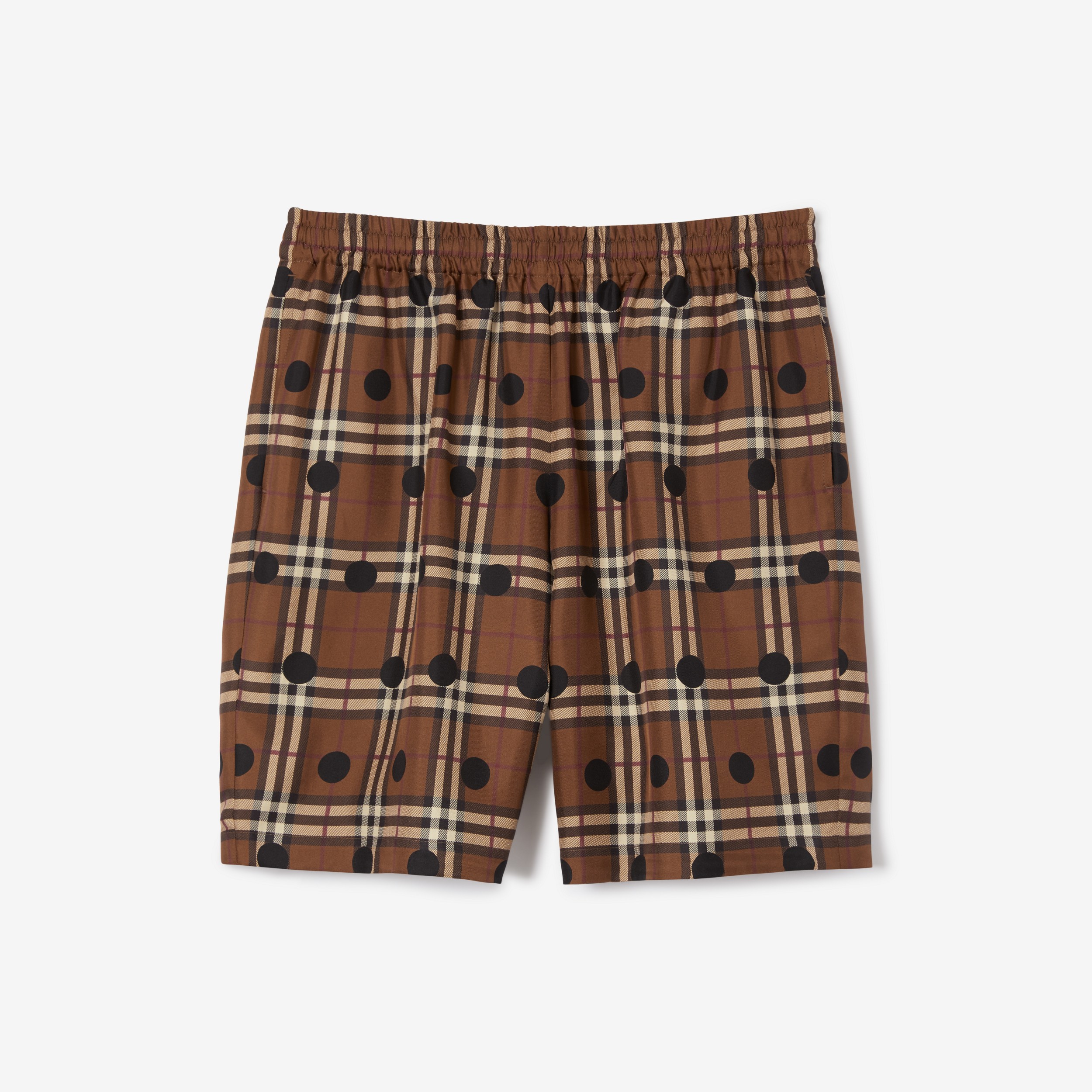 Polka Dot Vintage Check Silk Shorts in Dark Birch Brown - Men | Burberry® Official - 1