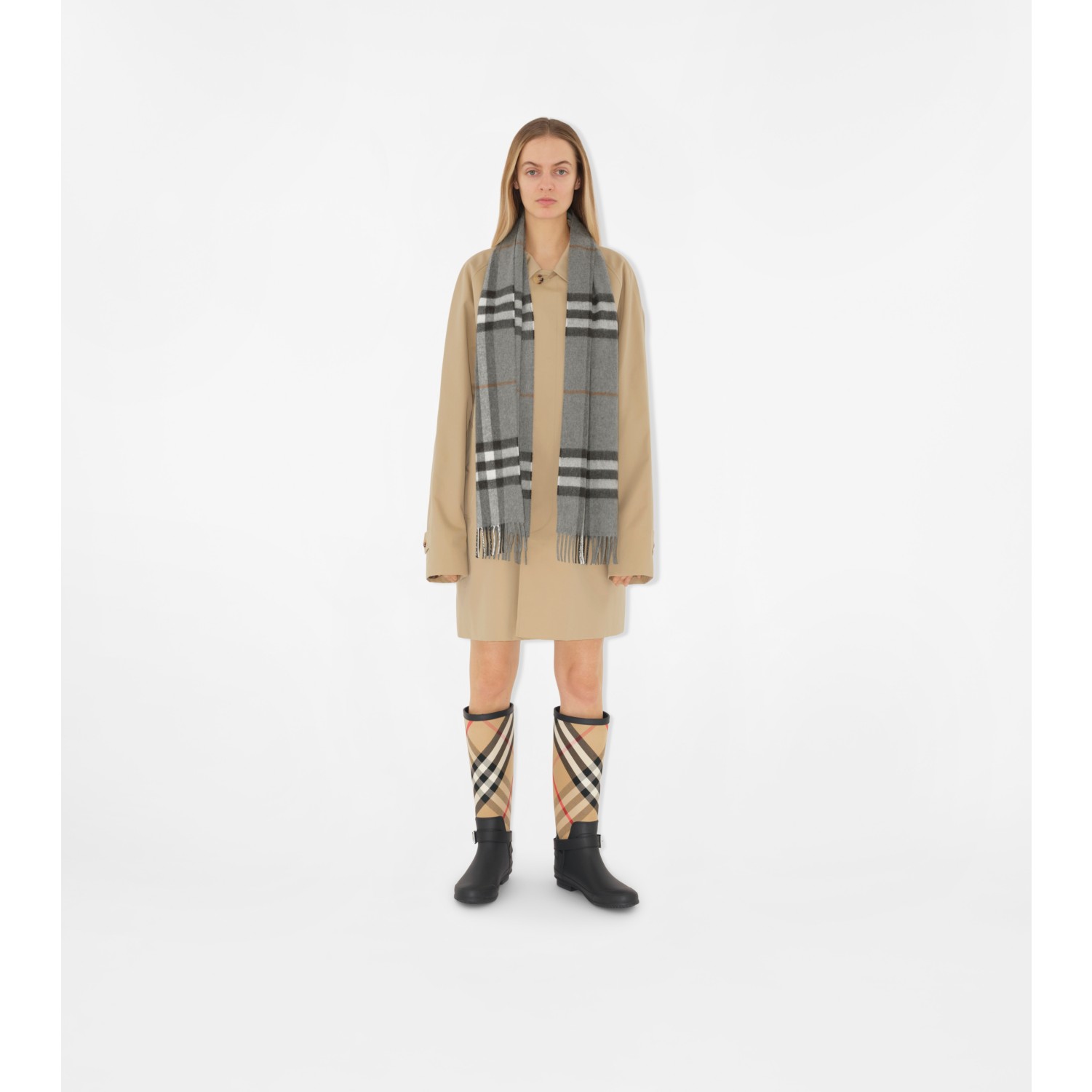 Check Cashmere Scarf in Grey Burberry Official