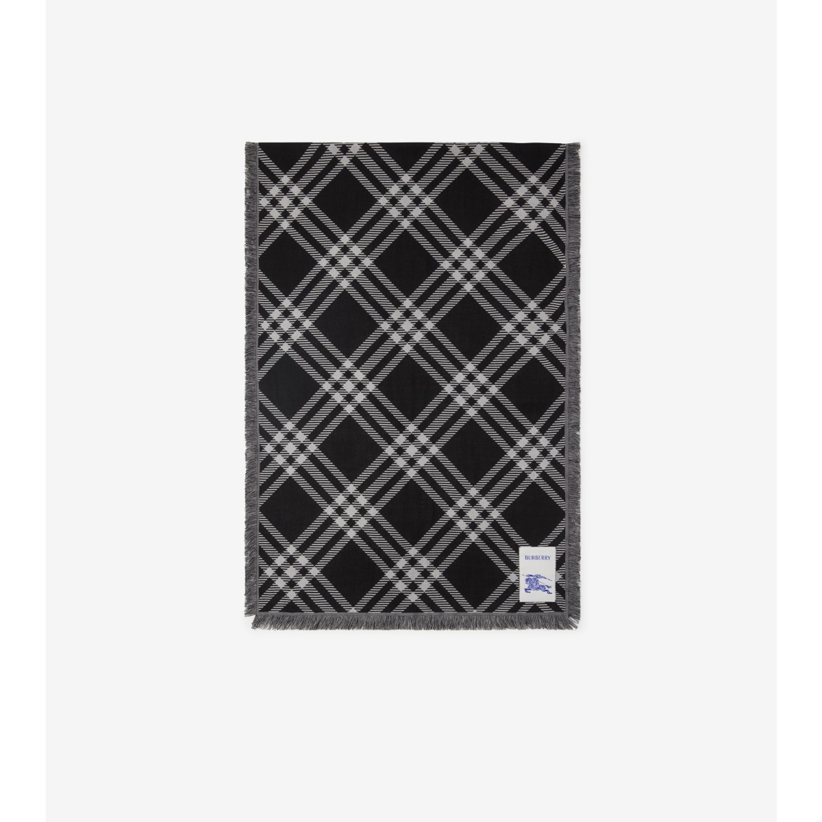 Shop Burberry Wide Check Wool Silk Scarf In Black/calico