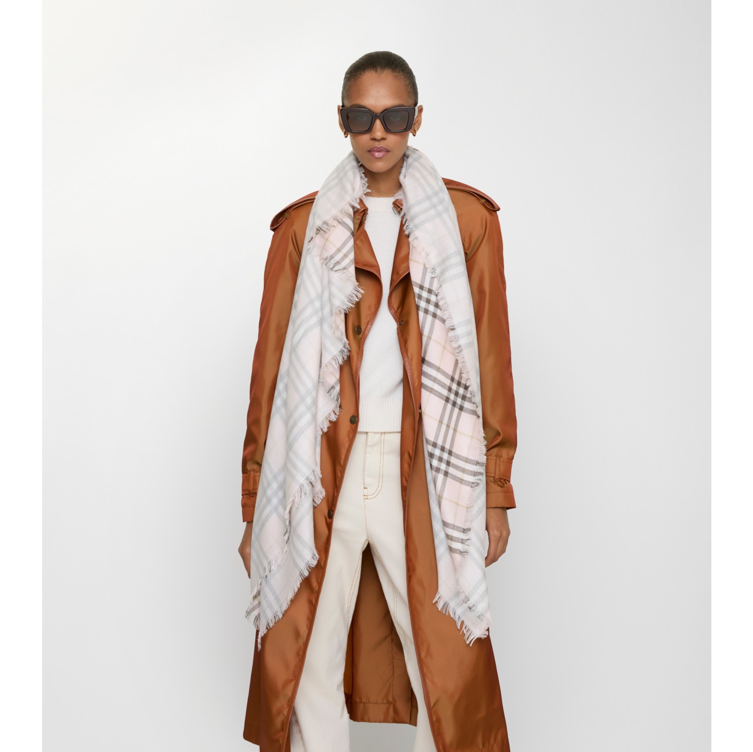 Check Wool Silk Scarf