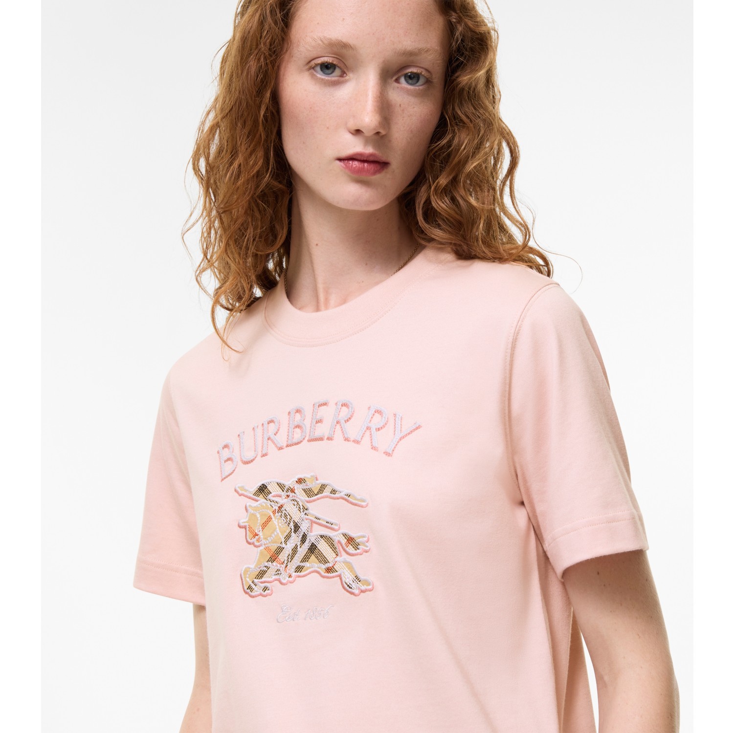Knight Check Cotton T-shirt in Bouquet pink - Women | Burberry