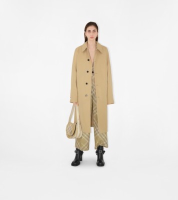 Long Cotton Blend Car Coat in Flax - Women, Cotton Gabardine | Burberry®  Official