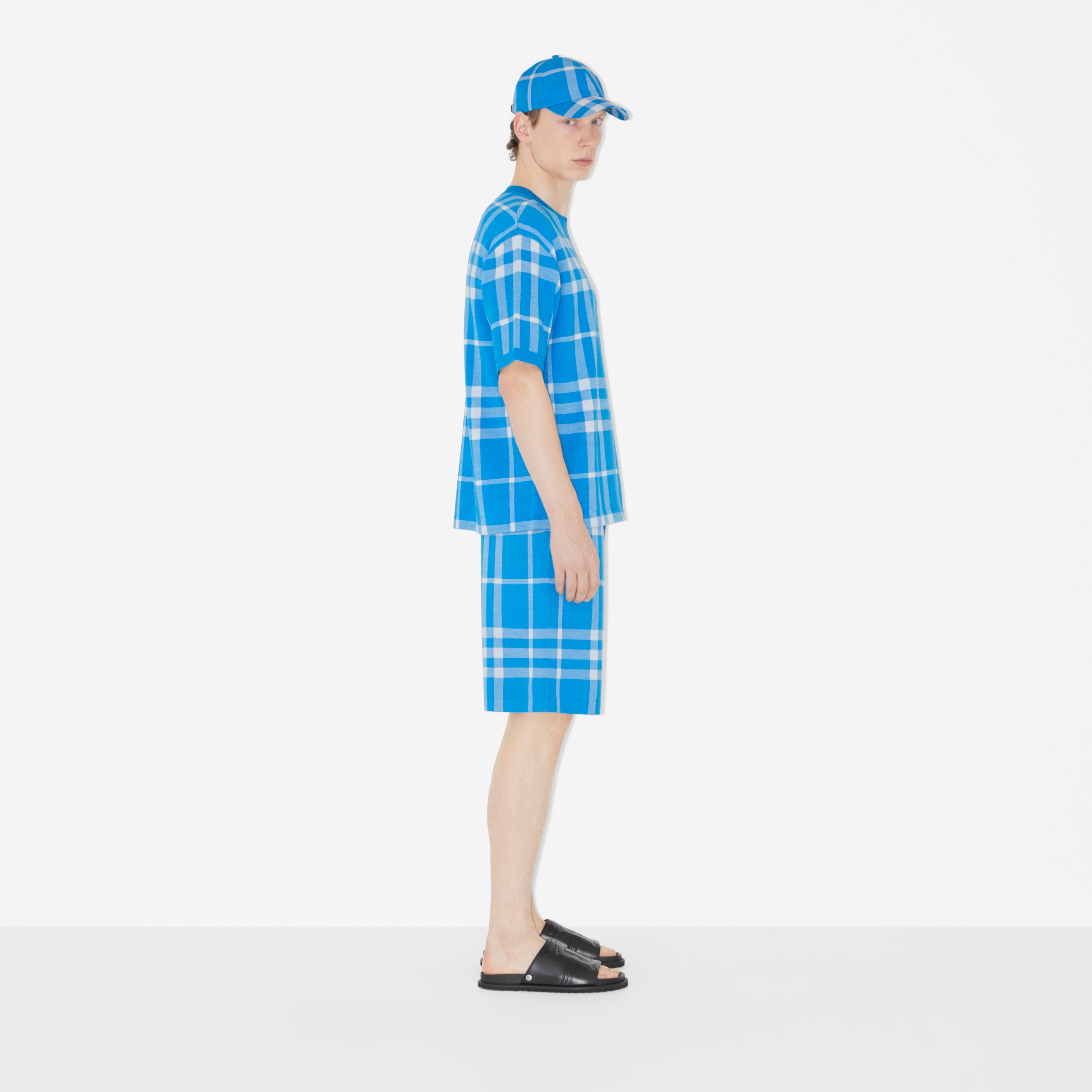 Check Wool Silk Jacquard Shorts in Vivid Blue - Men | Burberry® Official - 3