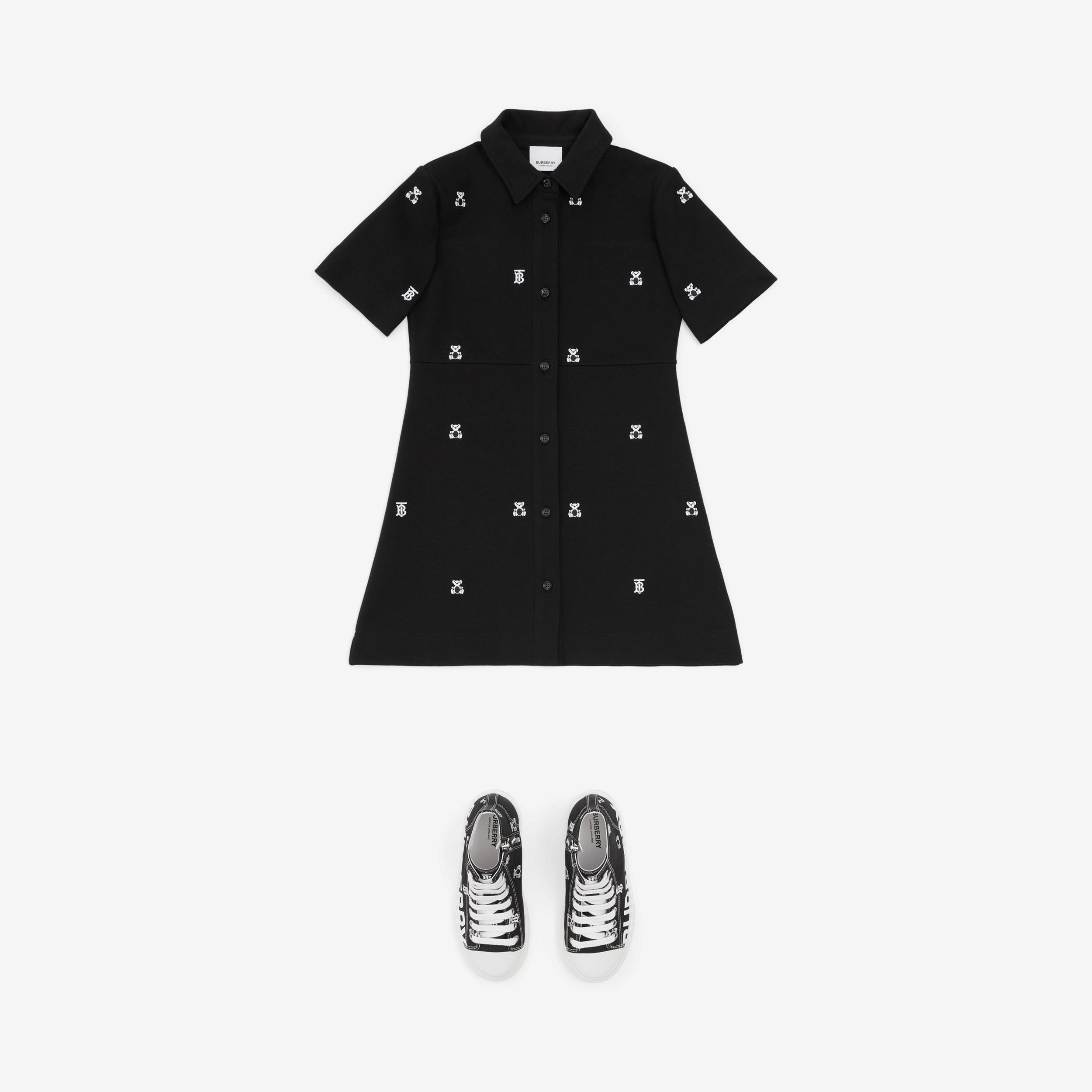 Embroidered Thomas Bear Cotton Blend Shirt Dress in Black | Burberry® Official - 3
