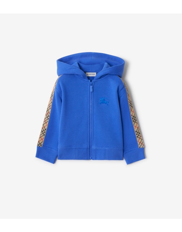 Check Trim Cotton Zip Hoodie