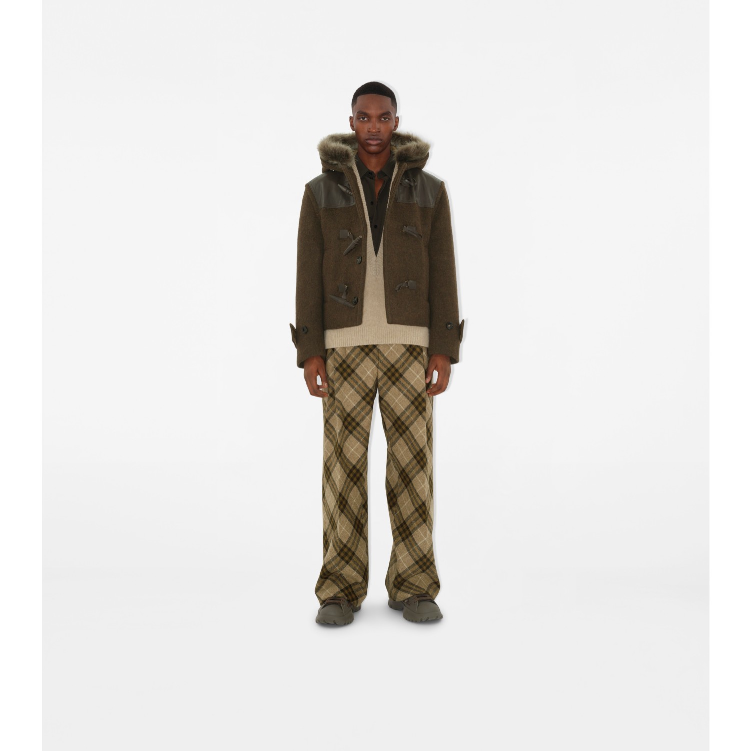 Pleated Check Wool Tailored Trousers