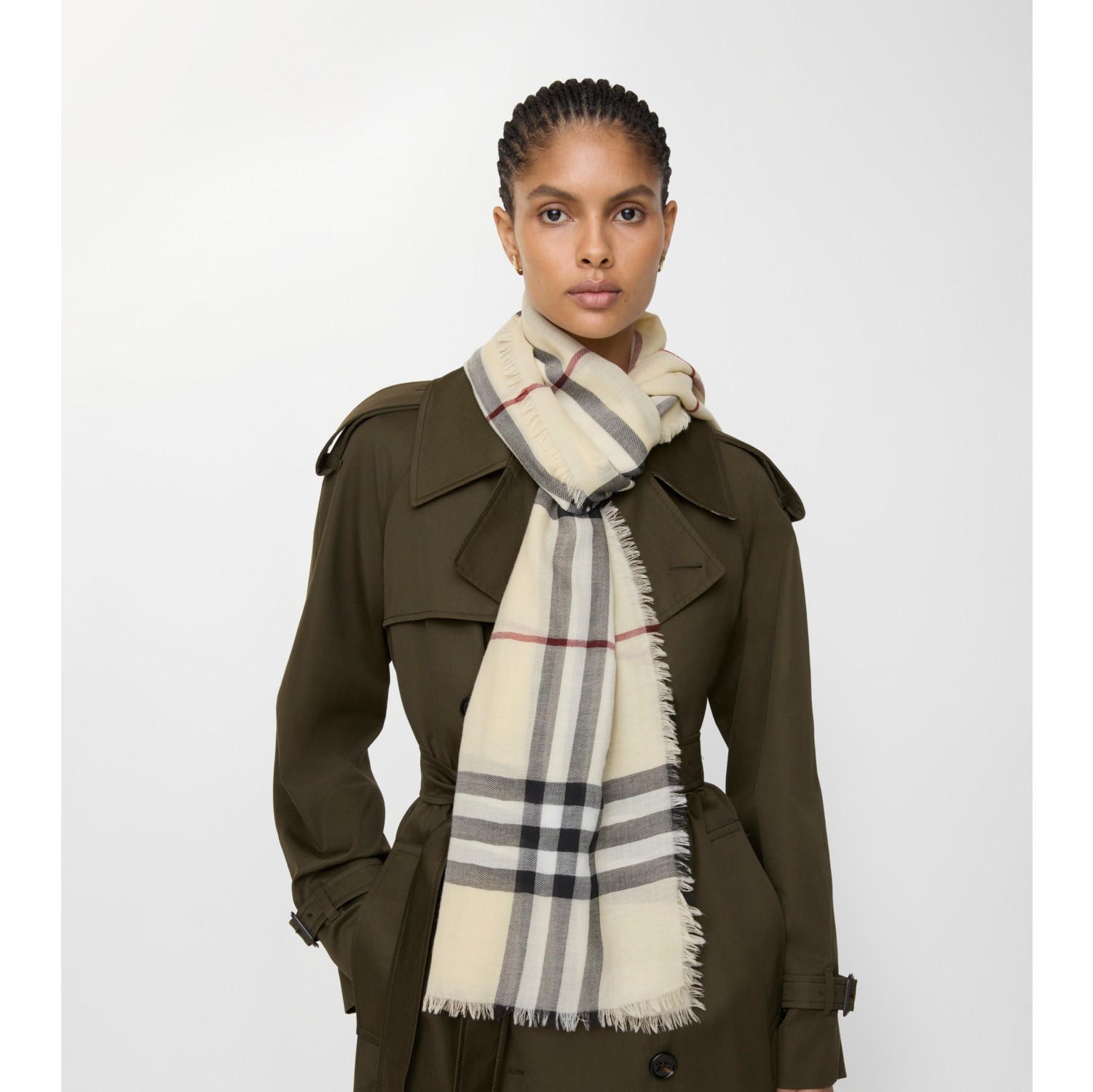 Wide Check Wool Scarf in Stone | Burberry® Official