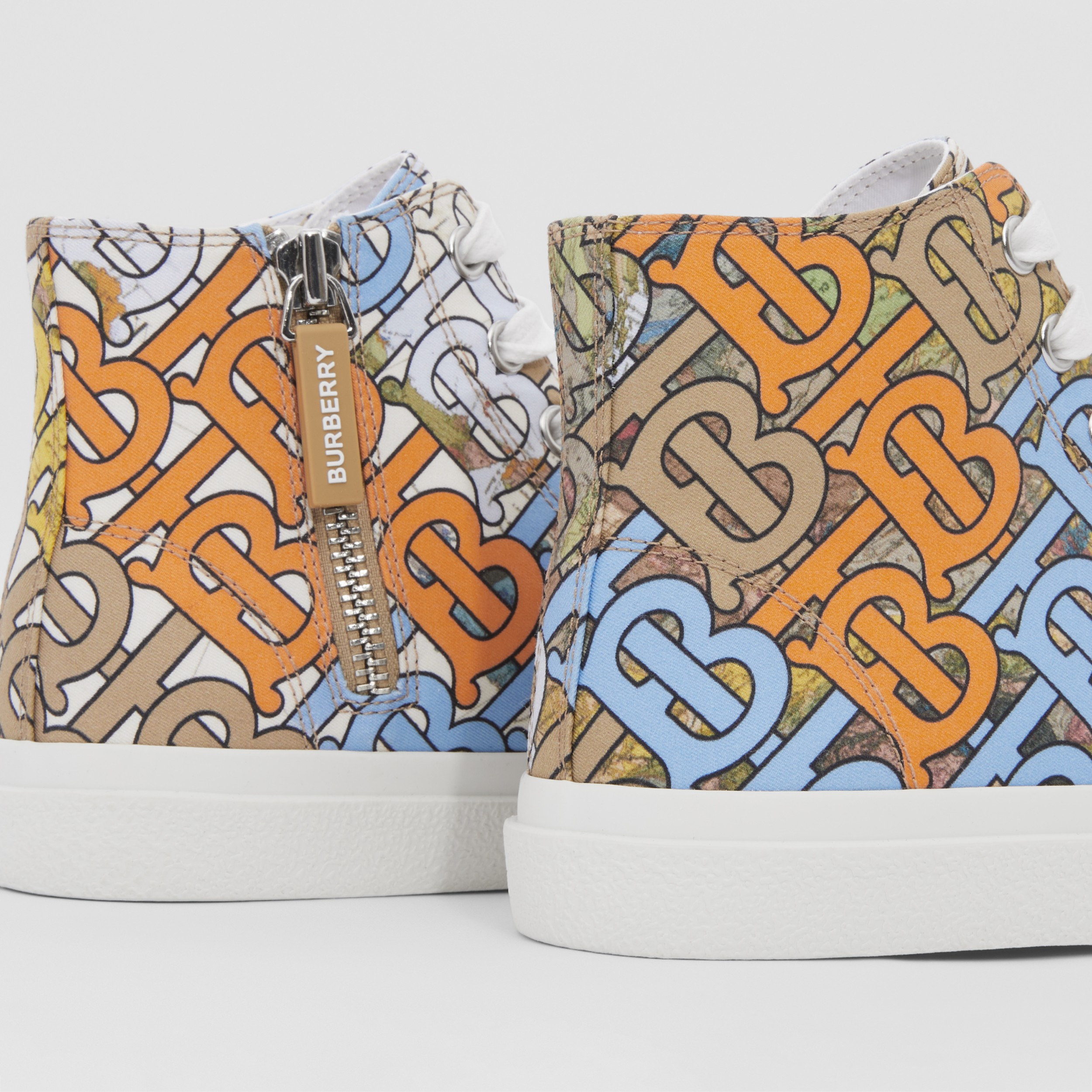 Monogram Map Print Cotton High-top Sneakers in Multicolour - Children | Burberry® Official - 2