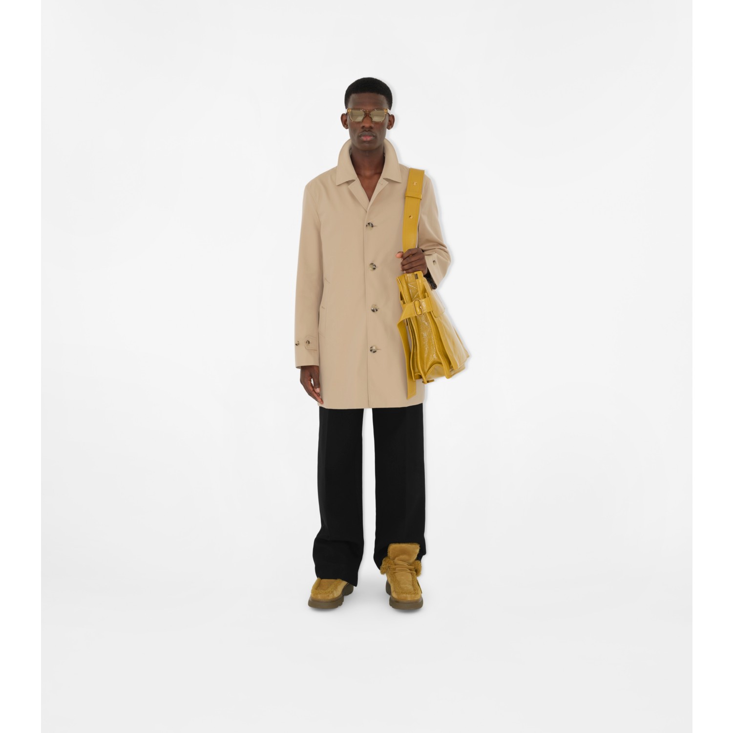 Short Paddington Heritage Car Coat in Honey Men Cotton Gabardine Burberry Official