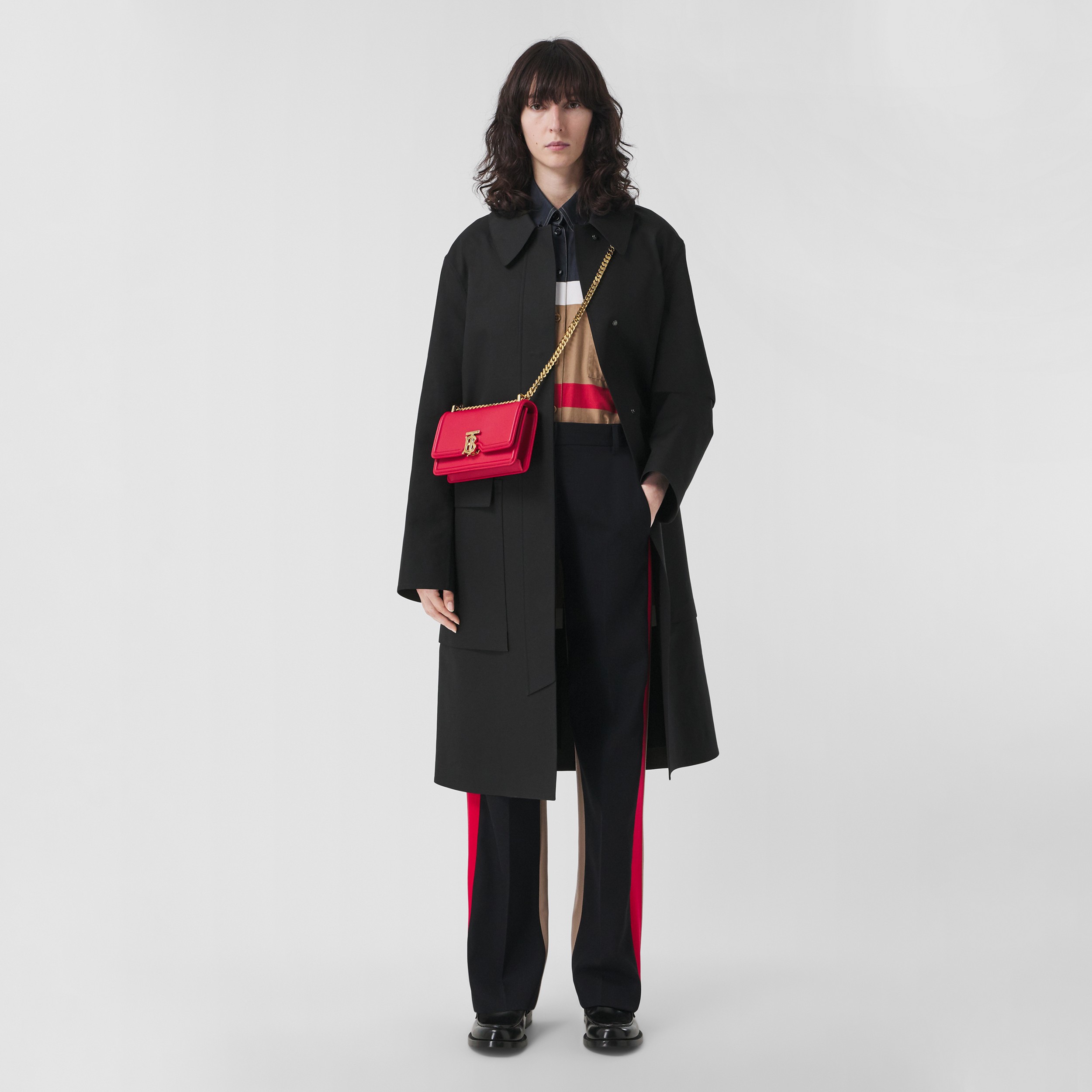 Cotton Belted Car Coat in Black/stripe - Women | Burberry® Official - 1