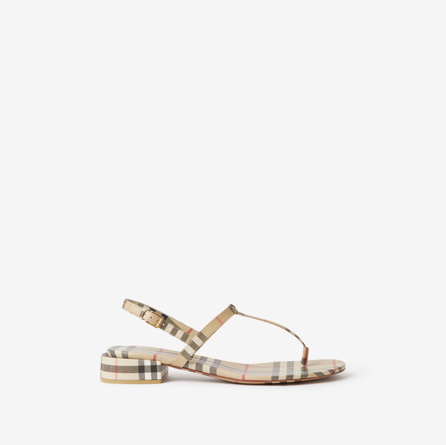 Check and Leather Sandals in Archive Beige - Women