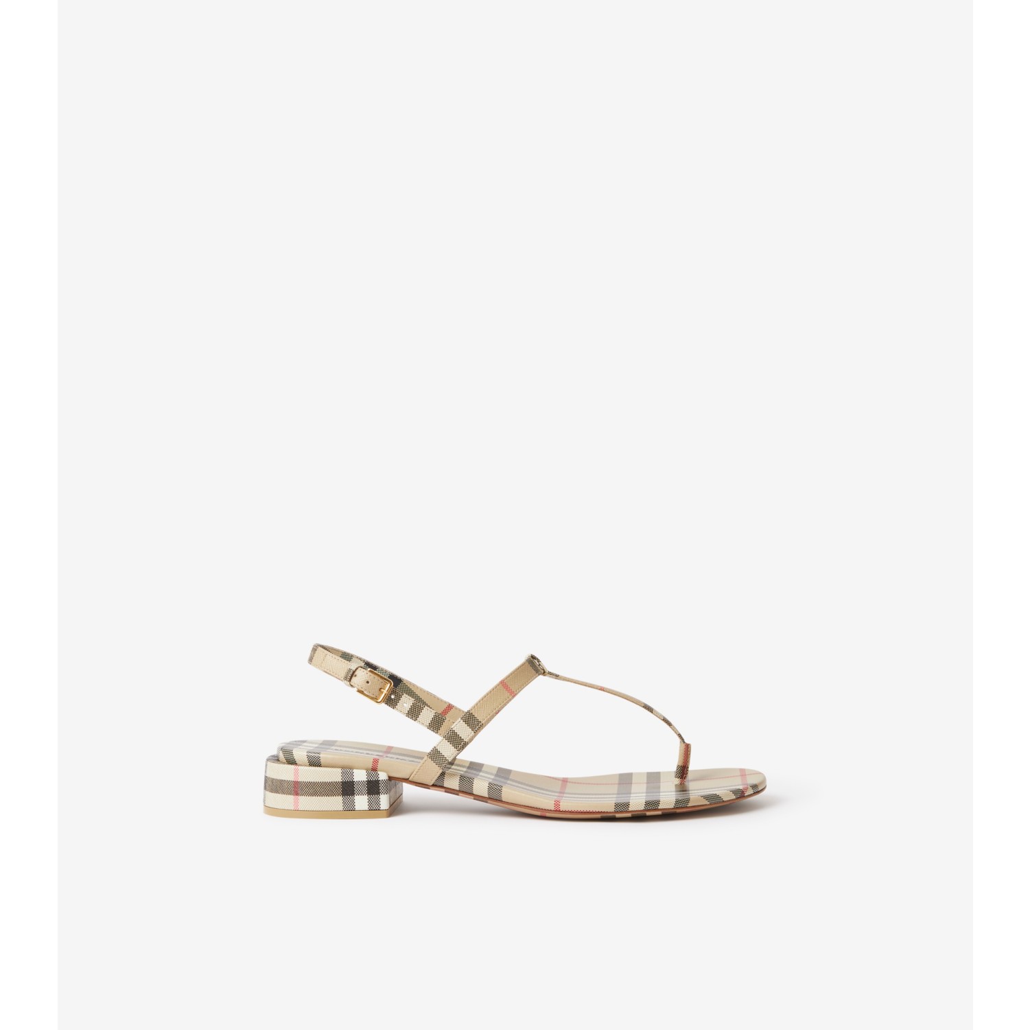 Check and Leather Sandals in Archive Beige - Women