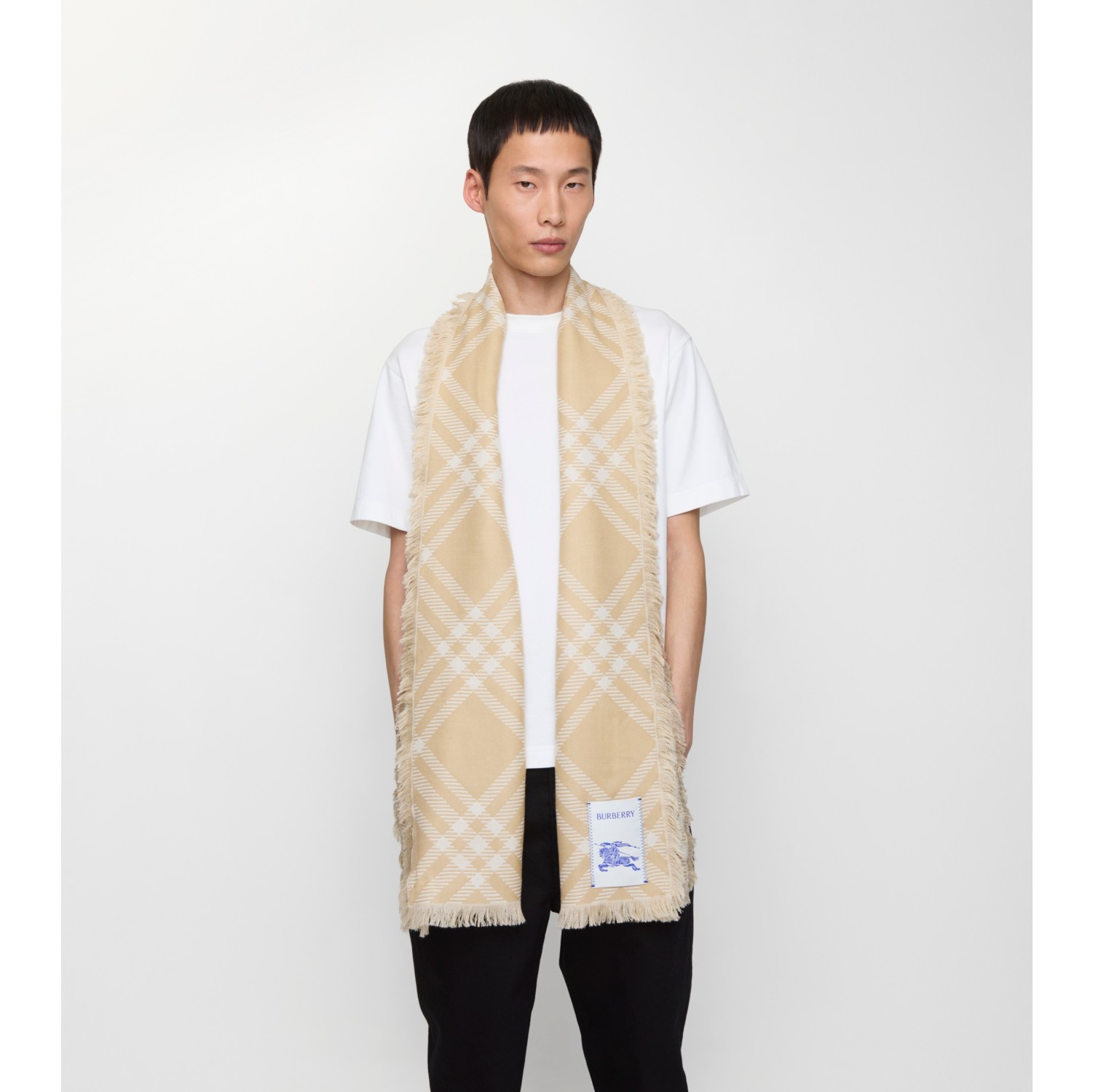 Wide Check Wool Silk Scarf