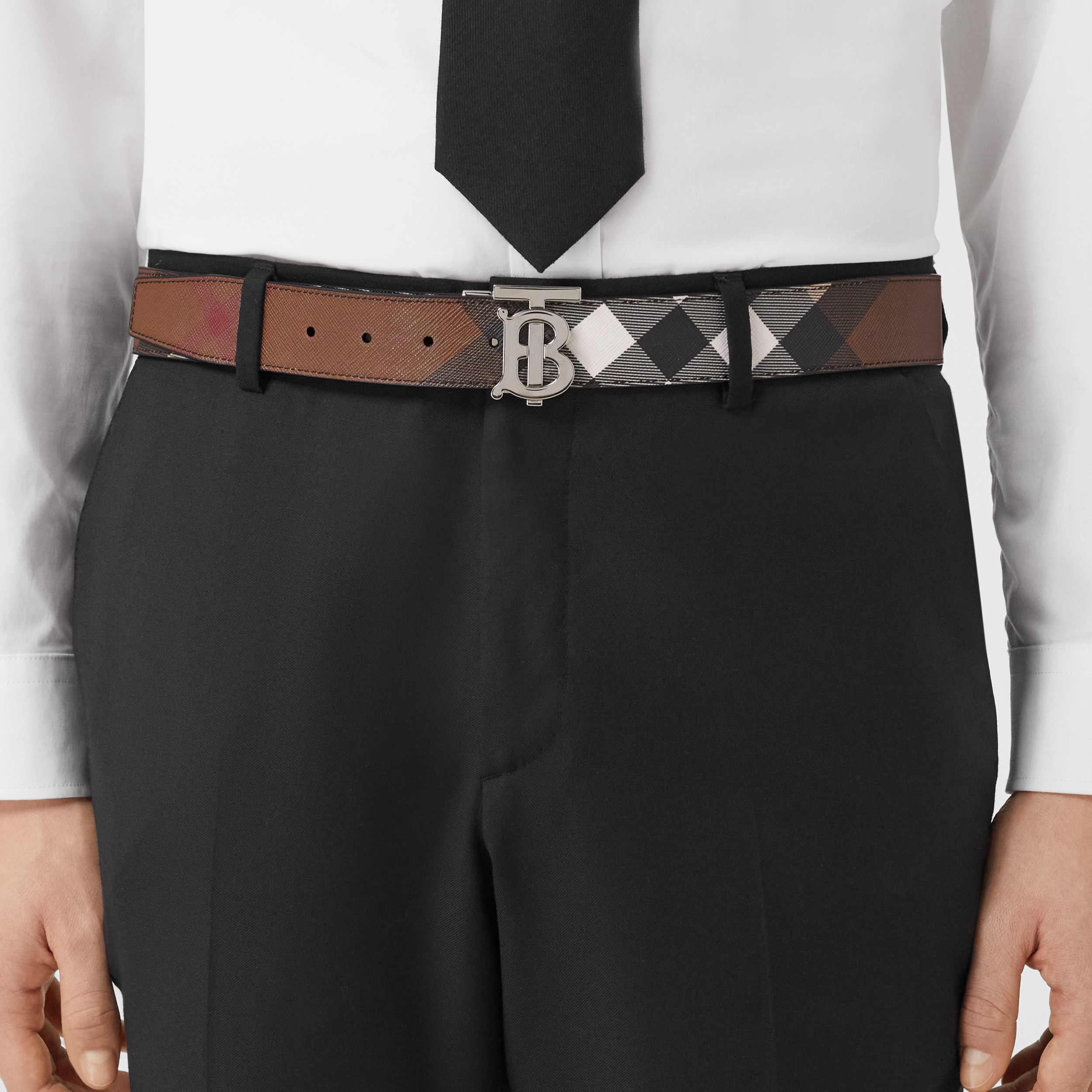Reversible Check and Leather TB Belt in Dark Birch Brown - Men | Burberry® Official - 3
