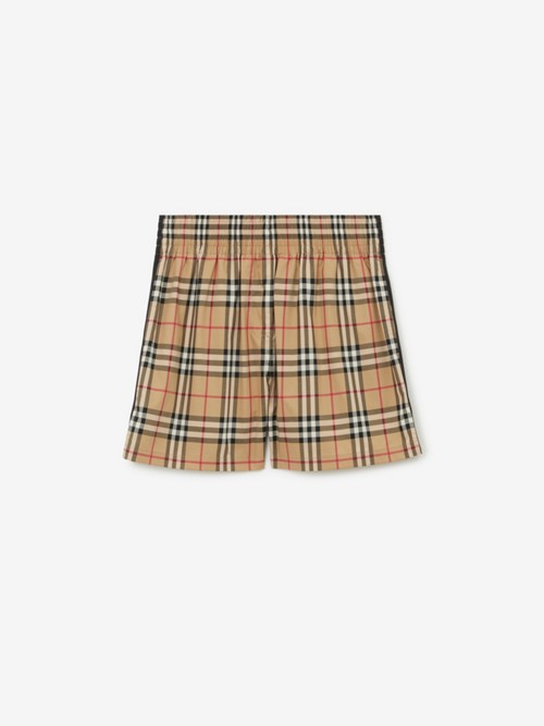 Burberry Check Stretch Cotton Shorts In Brown