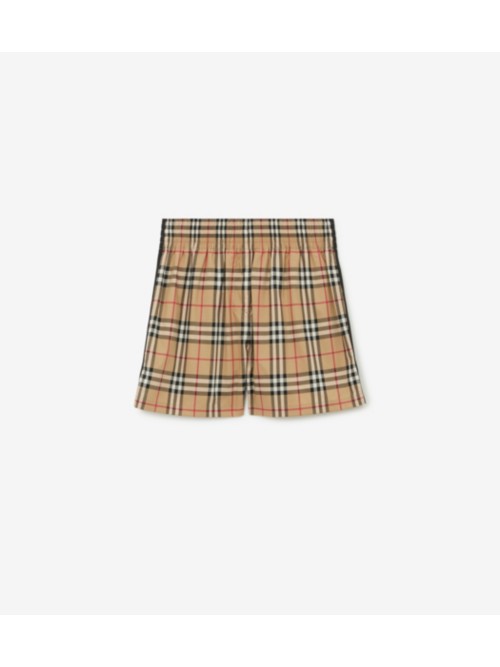 Shop Burberry Check Stretch Cotton Shorts In Archive Beige