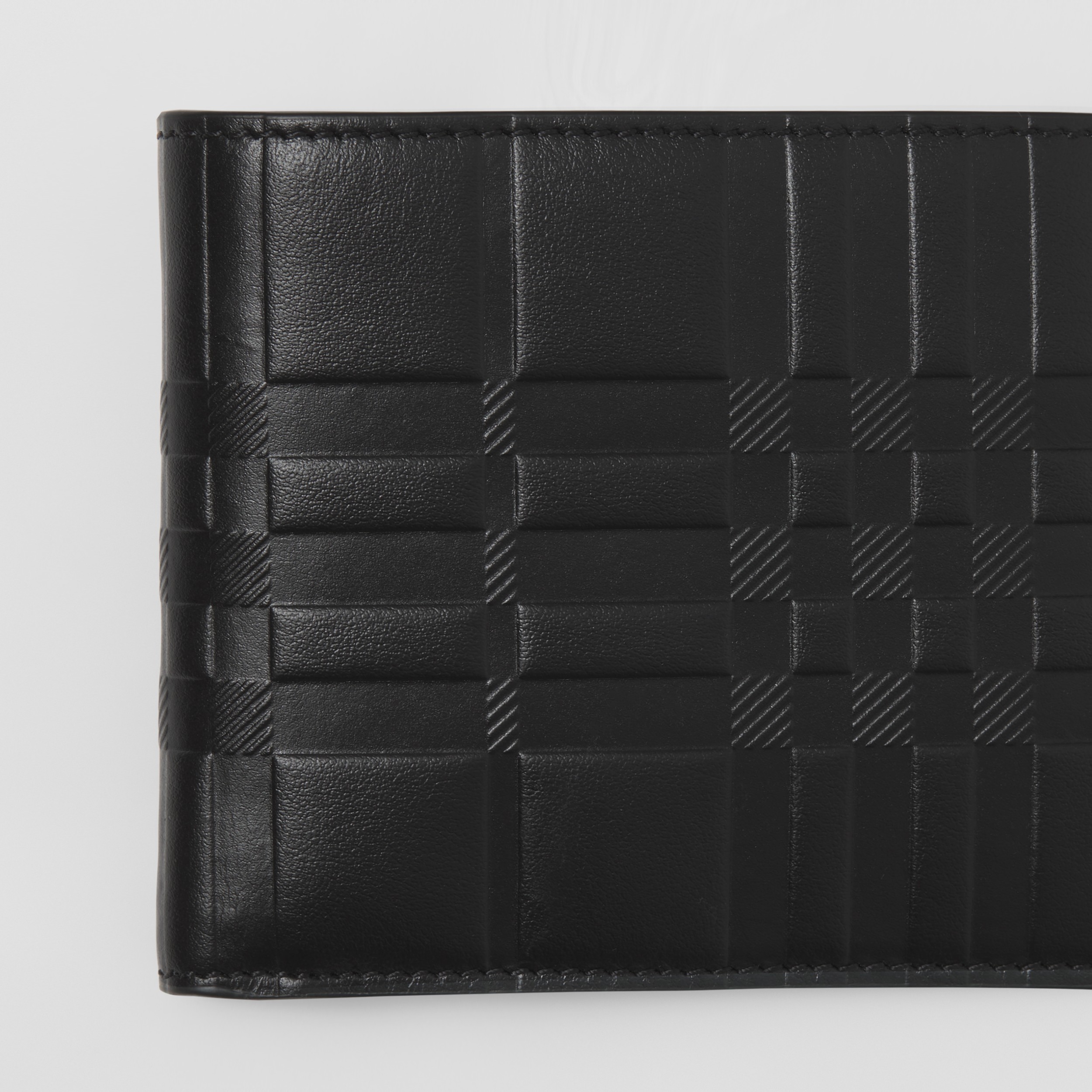 Embossed Check Leather Bifold Wallet in Black | Burberry® Official