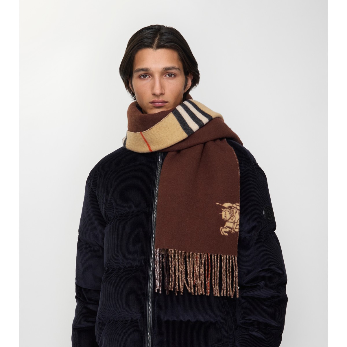  Check Wide Reversible Cashmere Scarf