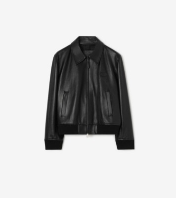 Leather Bloomsbury Harrington Jacket in Black - Men | Burberry