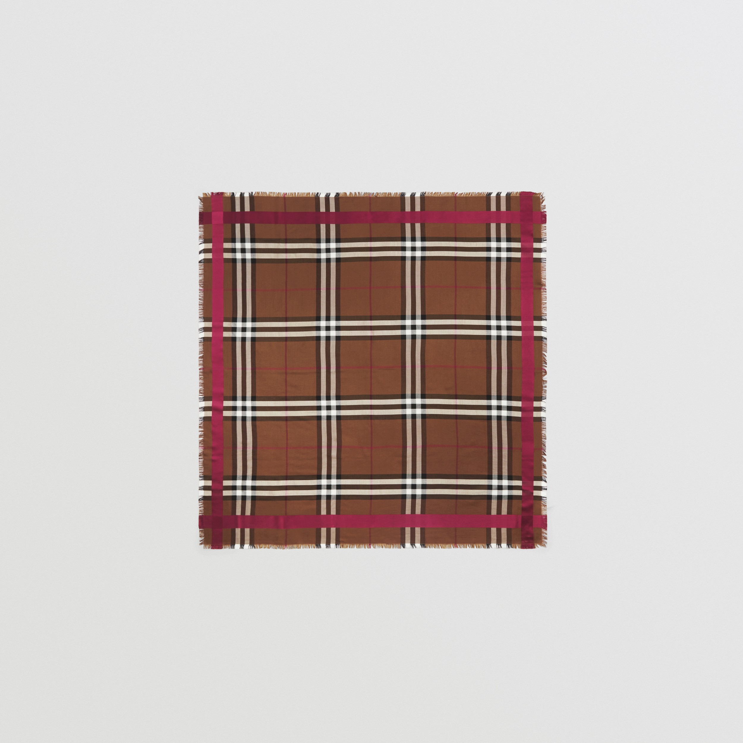 Check Silk Wool Large Square Scarf in Dark Birch Brown | Burberry® Official - 1