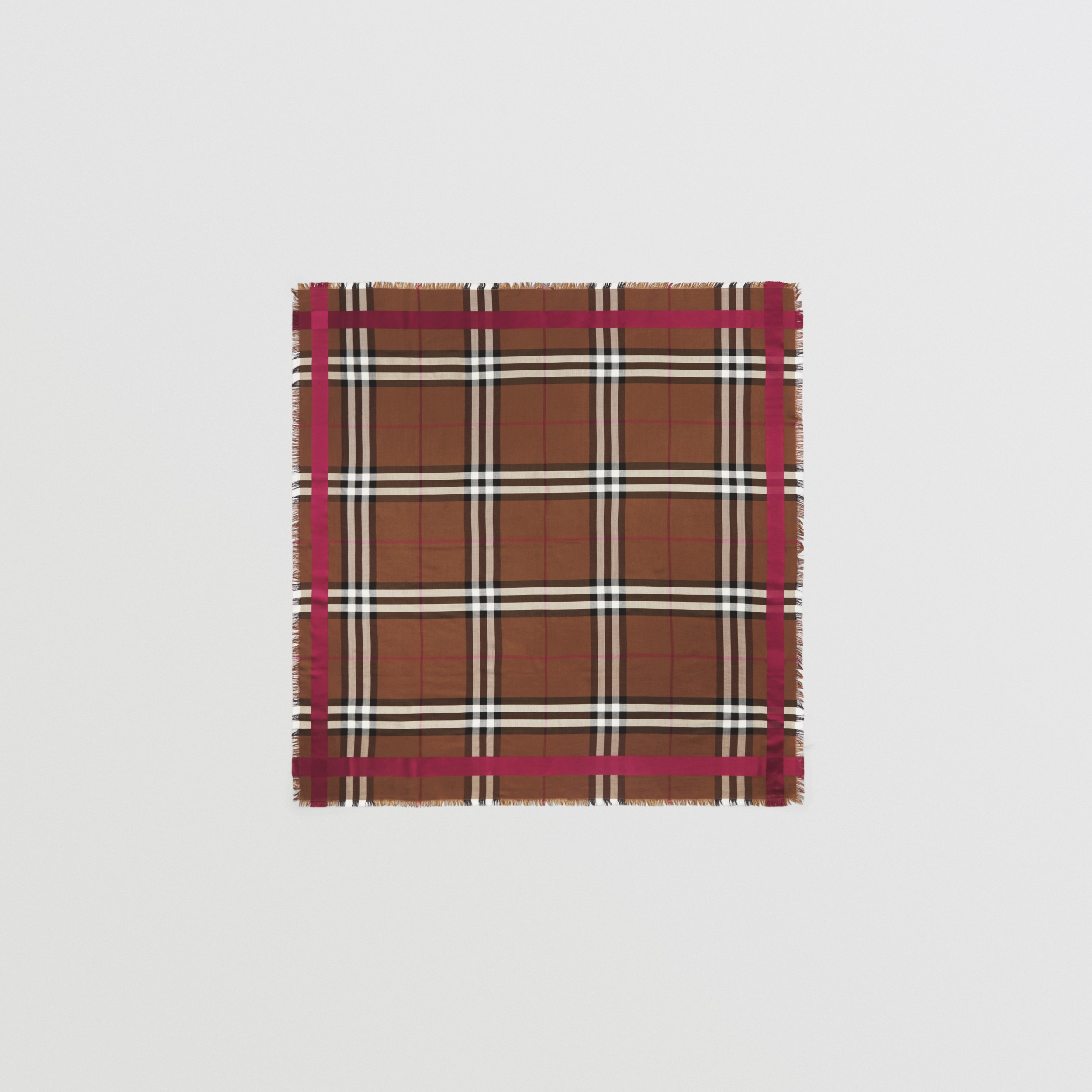 Check Silk Wool Large Square Scarf in Dark Birch Brown | Burberry® Official