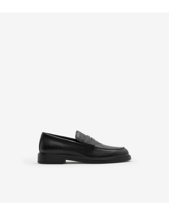 Embossed Check Leather Pembroke Loafers