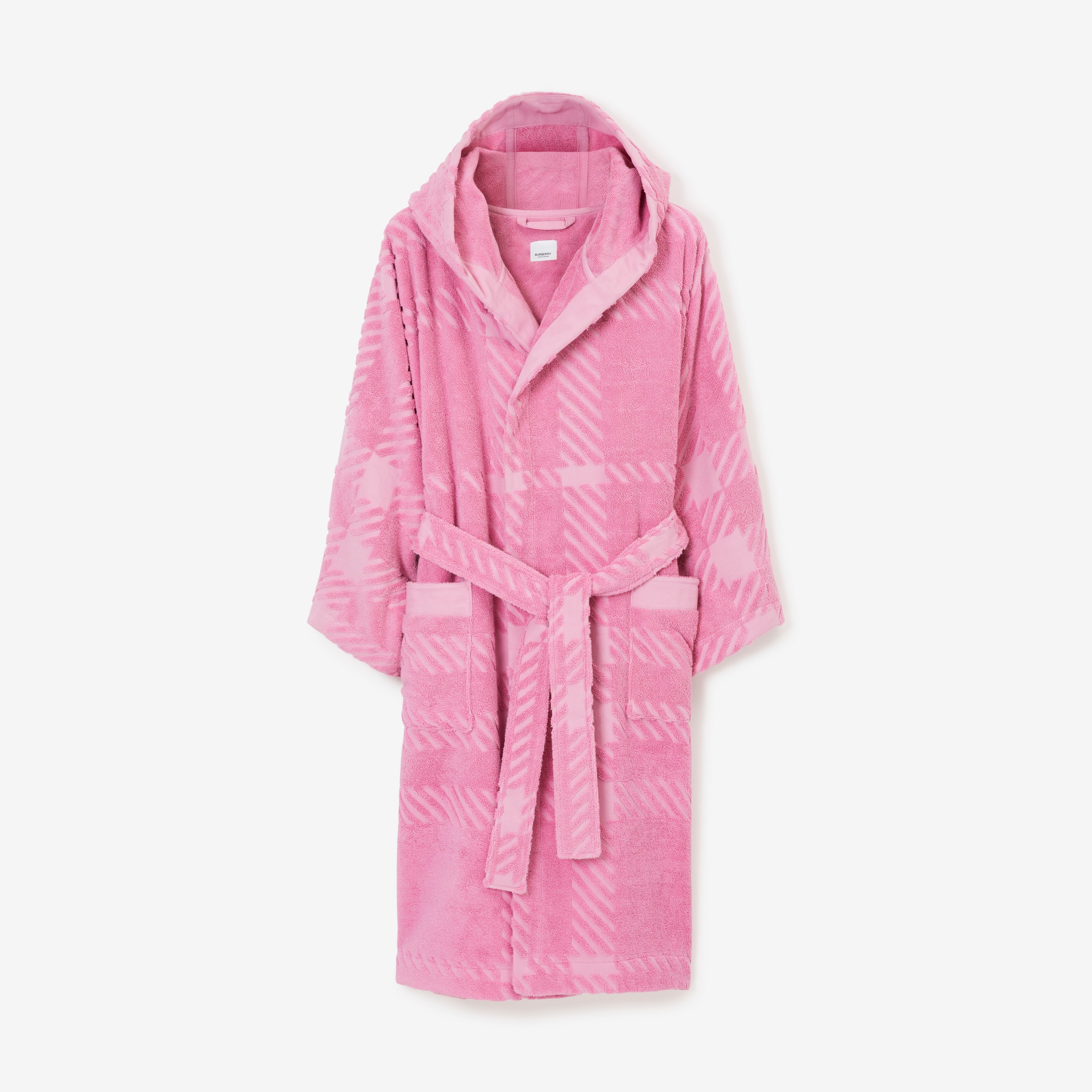 Check Cotton Jacquard Hooded Robe in Bubblegum Pink | Burberry® Official - 1