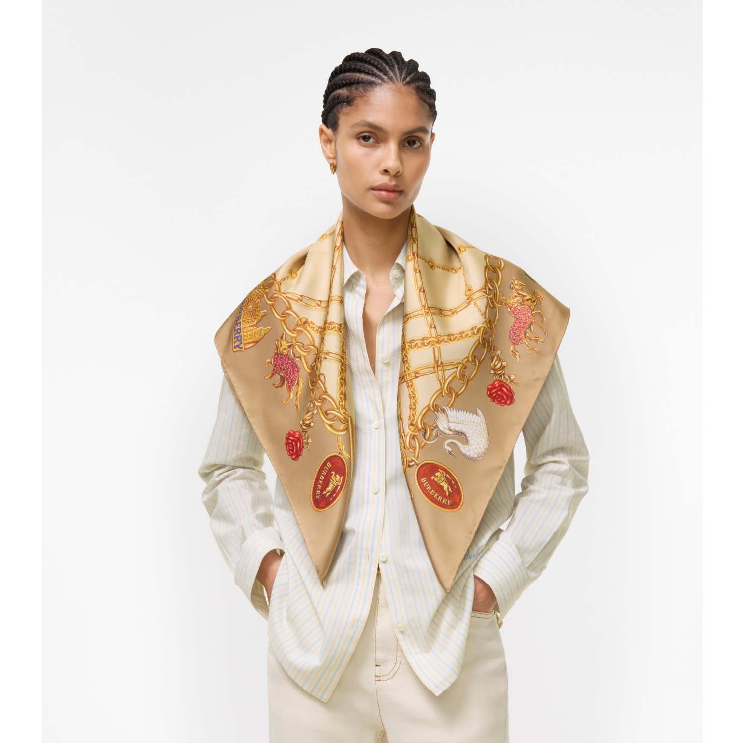 Check Charm Silk Scarf in Finch beige | Burberry® Official