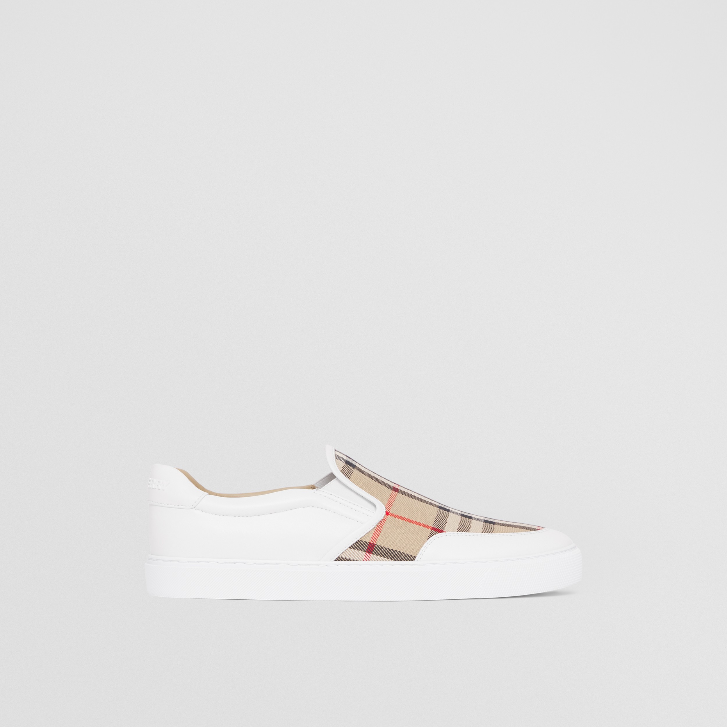 Leather and Vintage Check Slip-on Sneakers in White/archive Beige - Women | Burberry® Official - 1