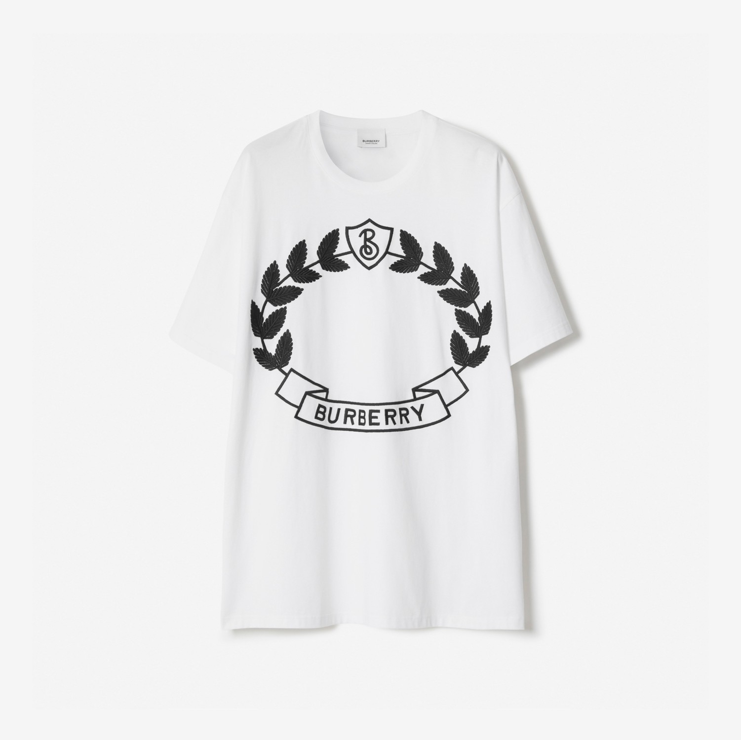 Camiseta oversize em algodão com emblema de folha de carvalho (Branco) - Mulheres | Burberry® oficial