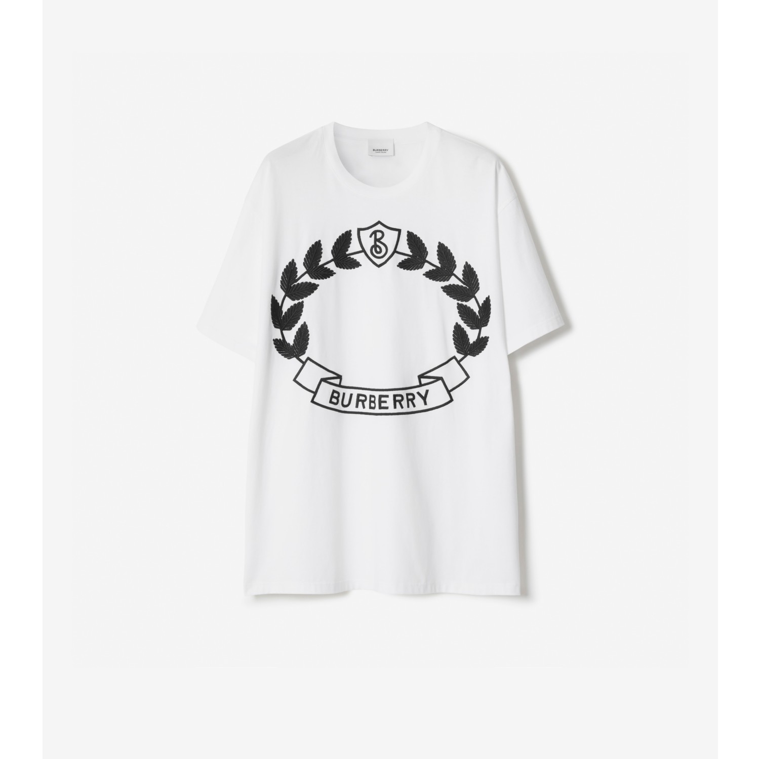Oak Leaf Crest Cotton Oversized T-shirt in White - Women | Burberry