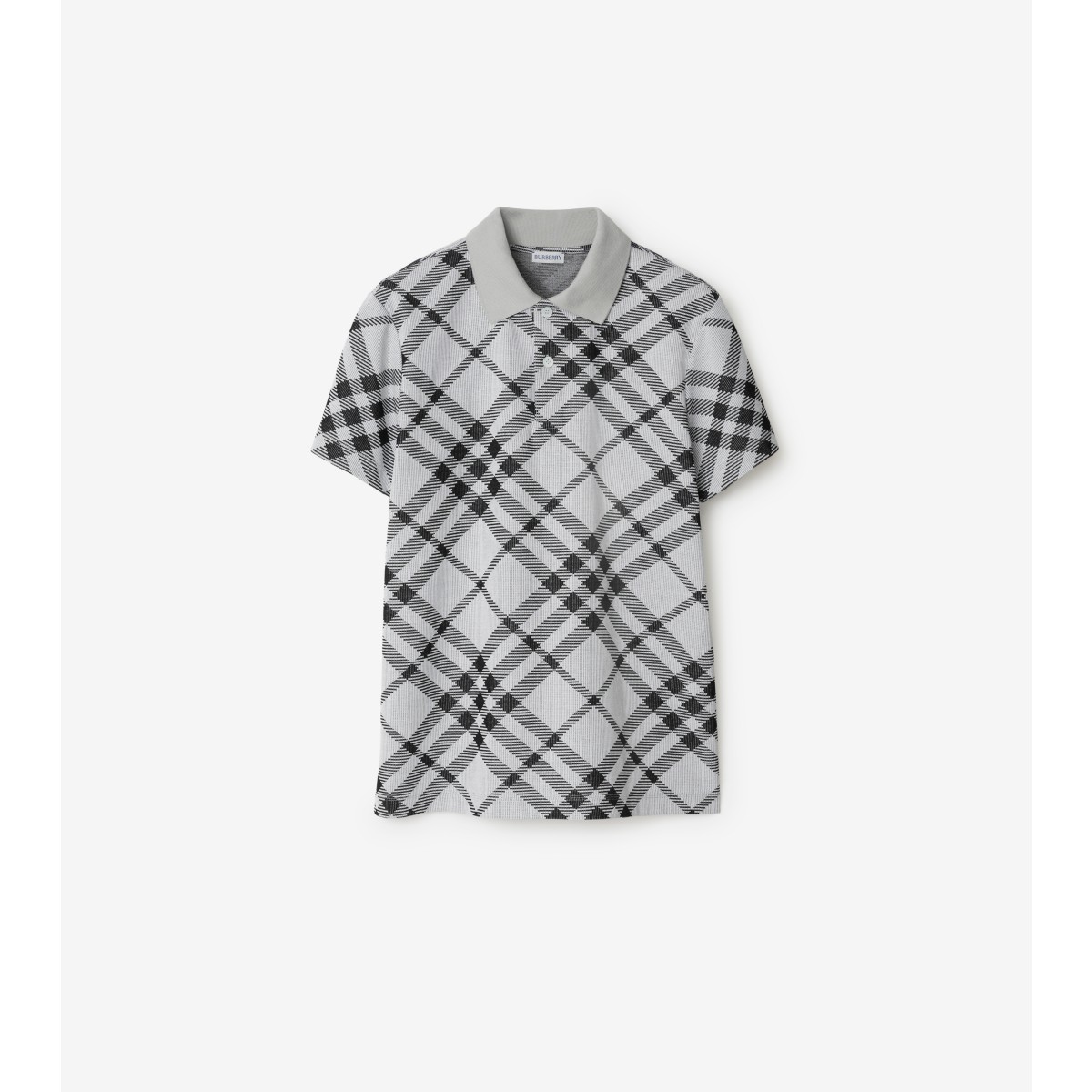 Burberry Check Cotton Blend Polo Shirt In Gray