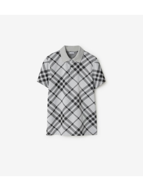 Burberry Cotton-blend Check Polo Shirt In White/black