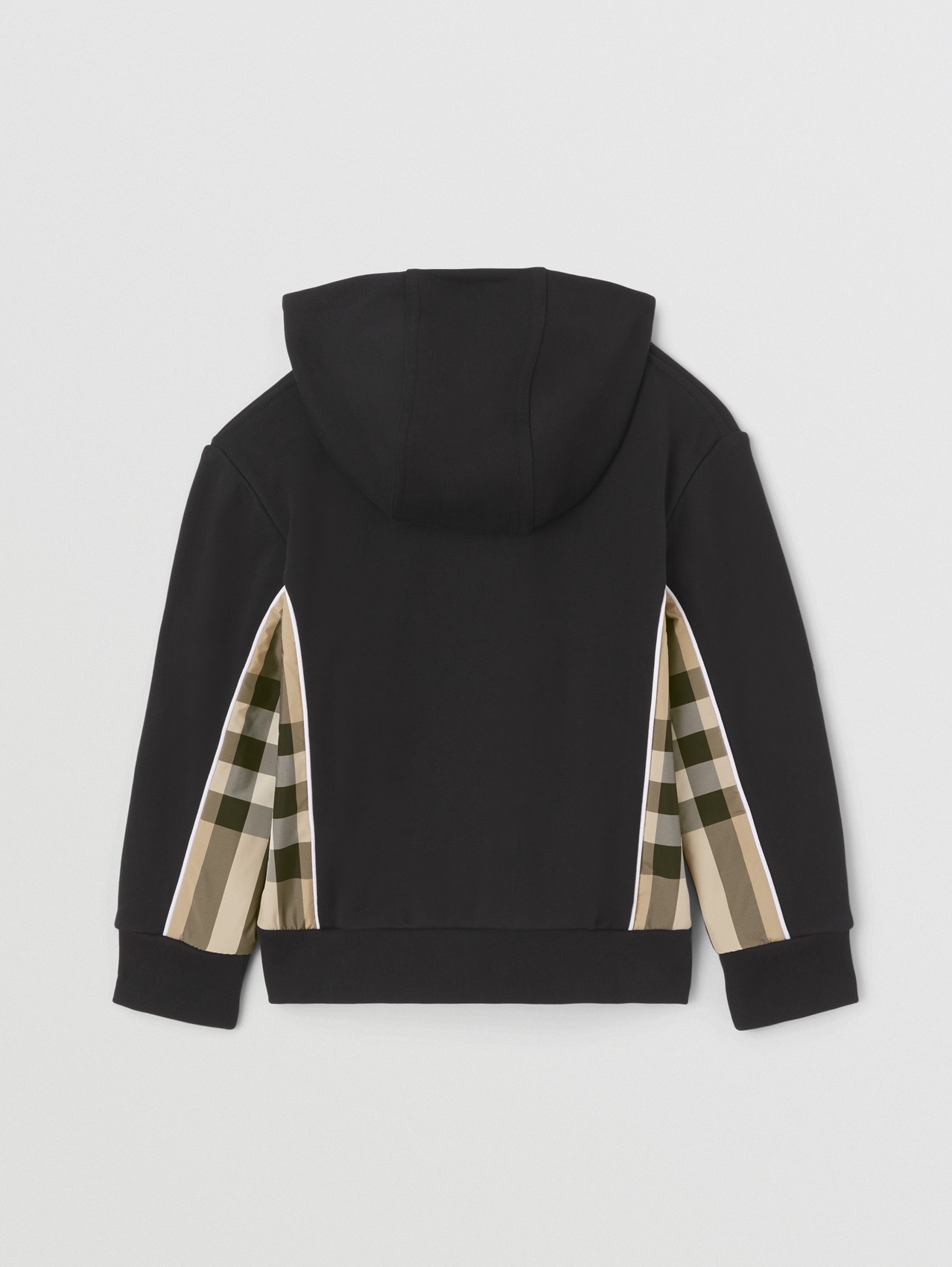 Check Panel Cotton Hooded Top in Black