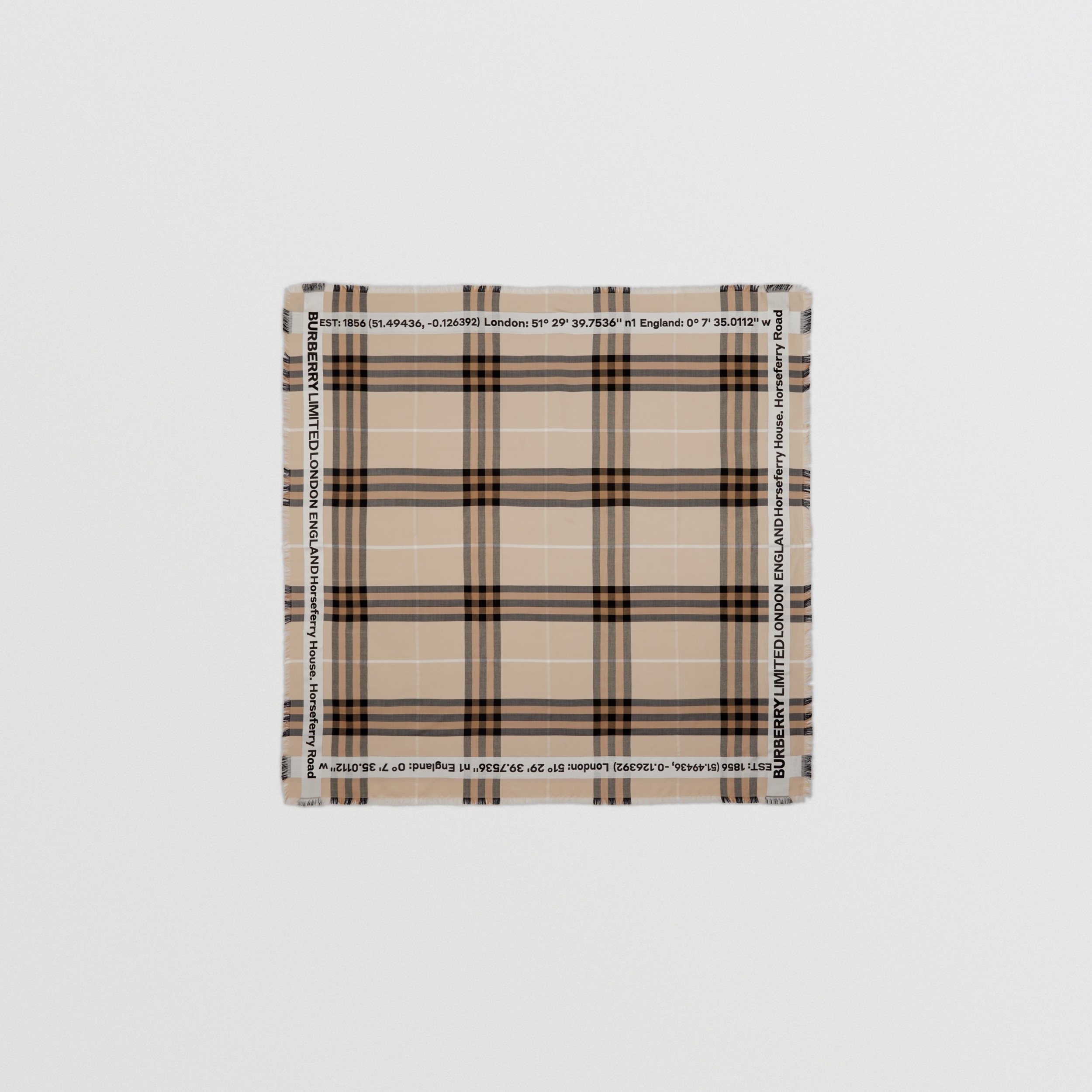 Coordinates Print Check Silk Wool Scarf in Biscuit | Burberry® Official