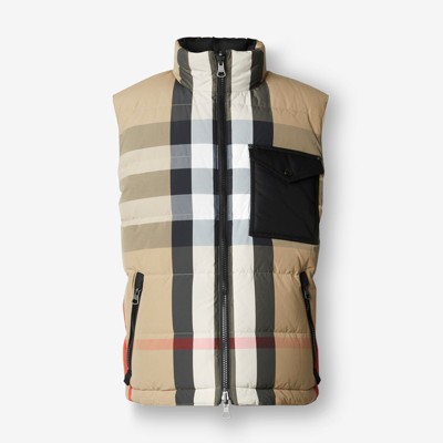 Reversible Exaggerated Check Nylon Puffer Jacket in Archive Beige/black -  Men