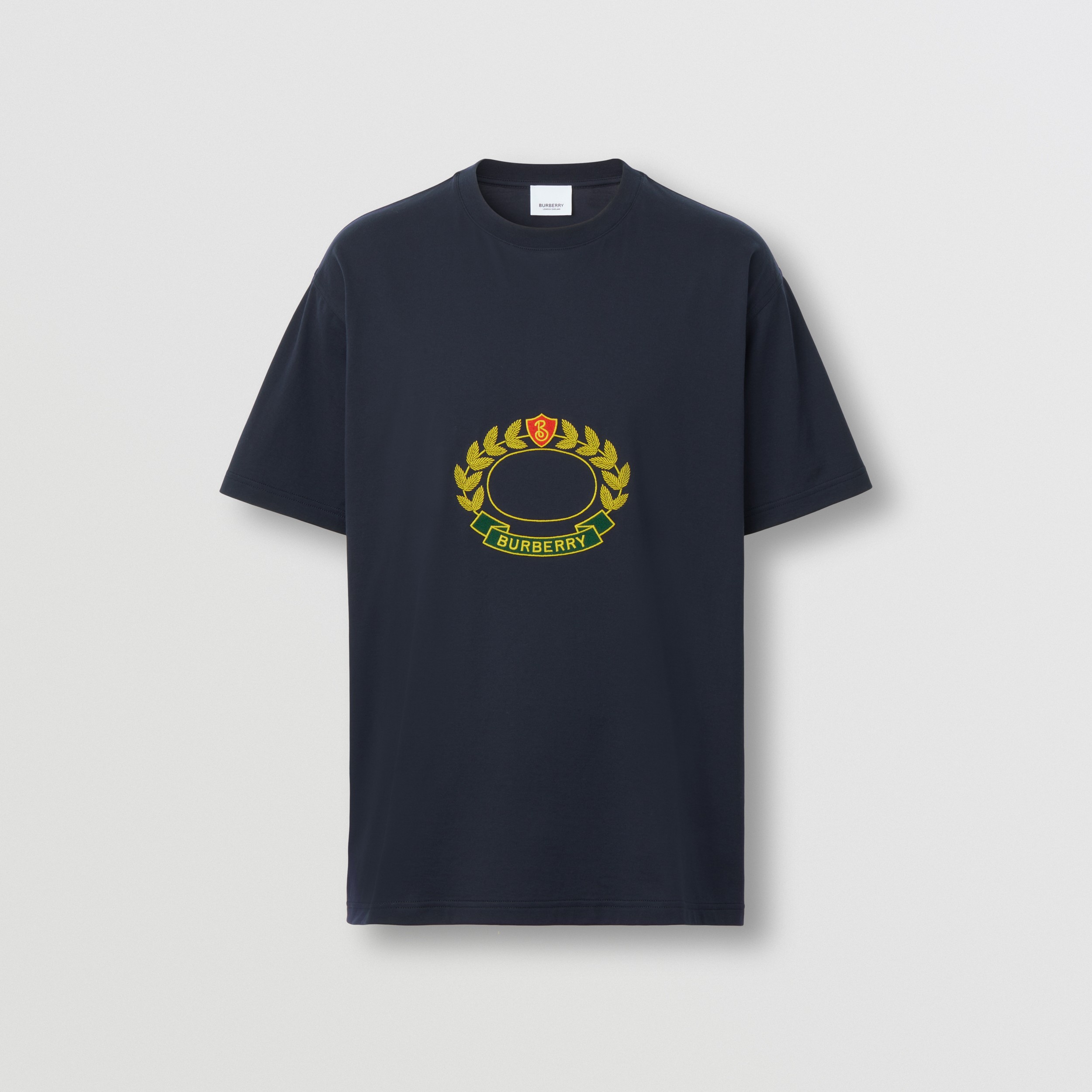 Oak Leaf Crest Cotton Oversized T-shirt in Dark Charcoal Blue - Men | Burberry® Official - 4