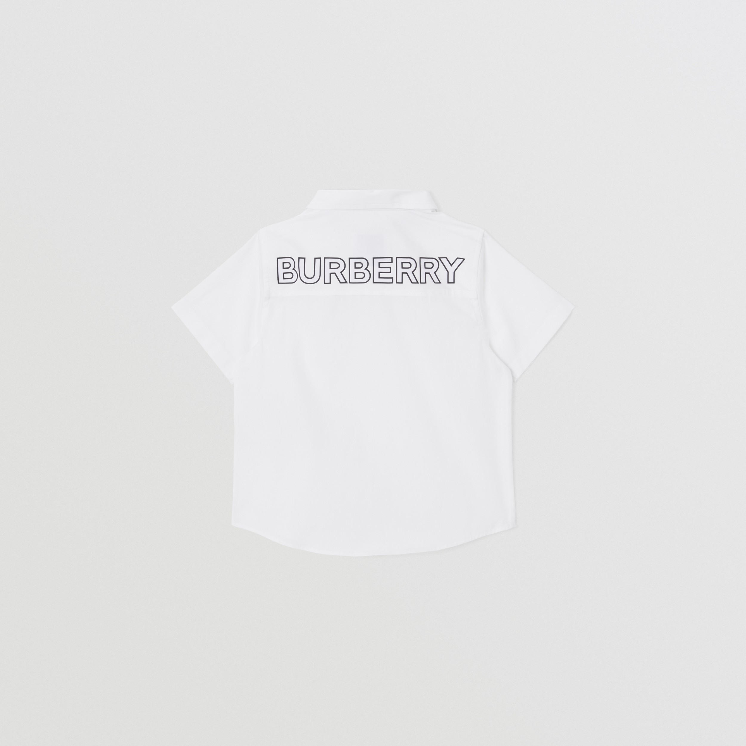 Short-sleeve Logo Print Stretch Cotton Poplin Shirt in White - Children | Burberry® Official - 4