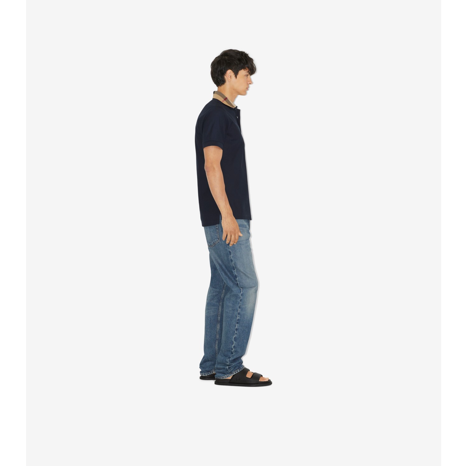 Check Collar Cotton Polo Shirt