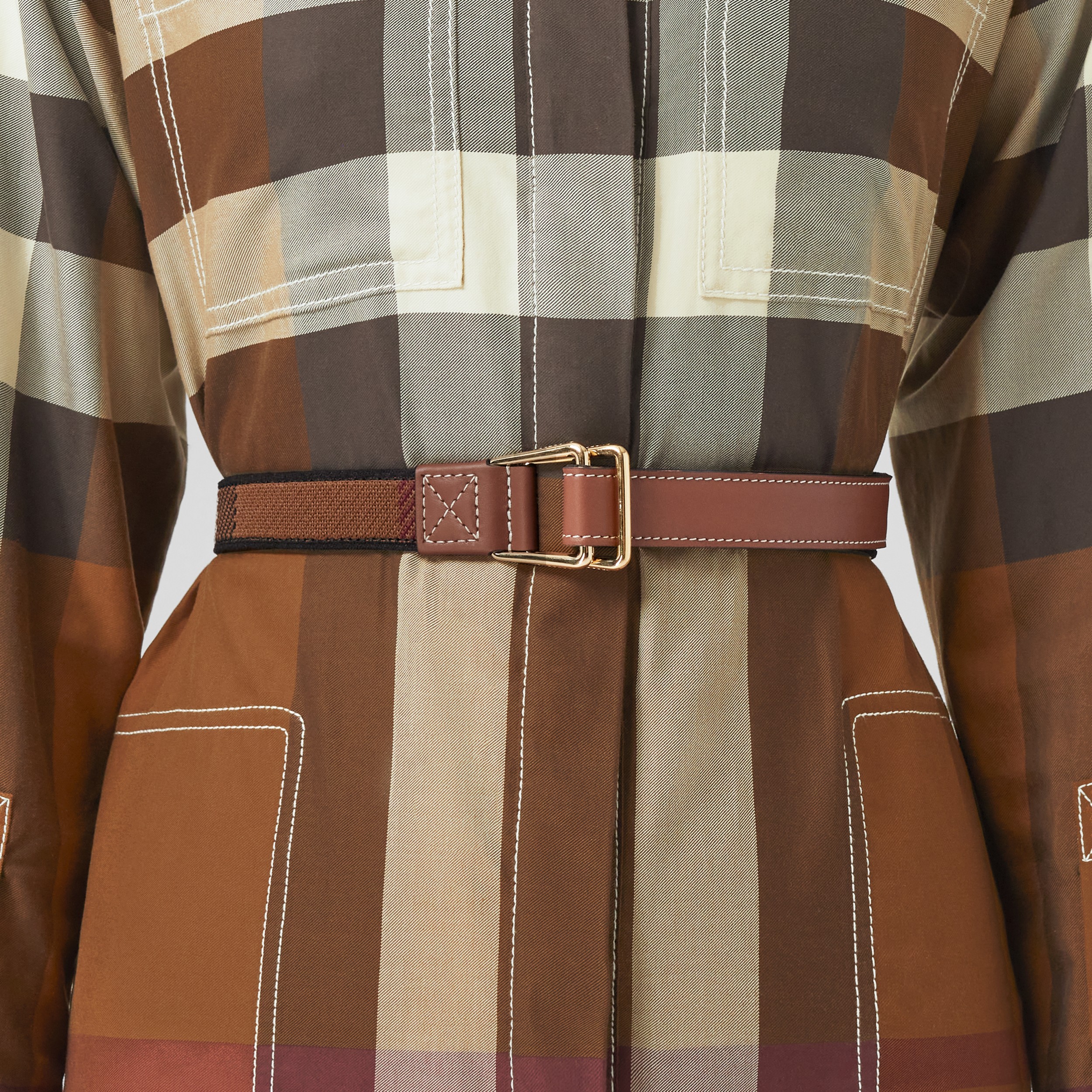 Exaggerated Check and Leather Belt in Dark Birch Brown - Women | Burberry® Official - 3